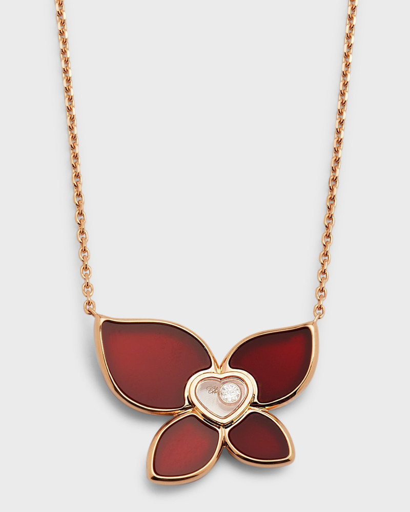 Happy Butterfly 18K Rose Gold Carnelian Pendant Necklace 1