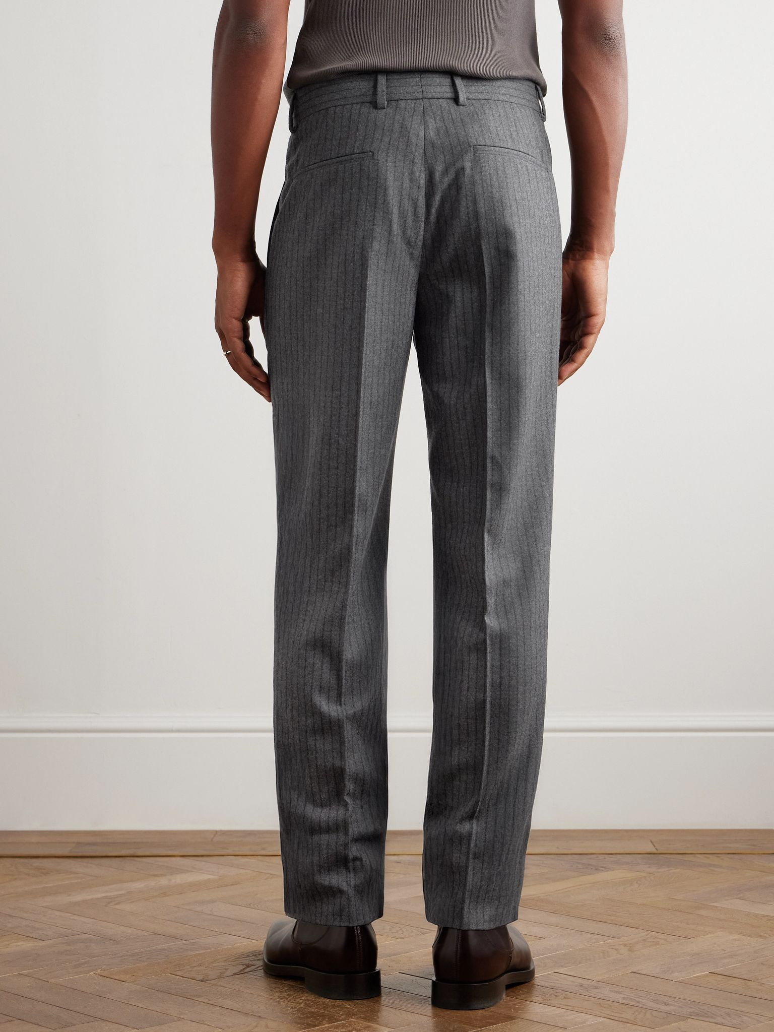 Straight-Leg Pleated Striped Wool-Flannel Suit Trousers Gray - 4