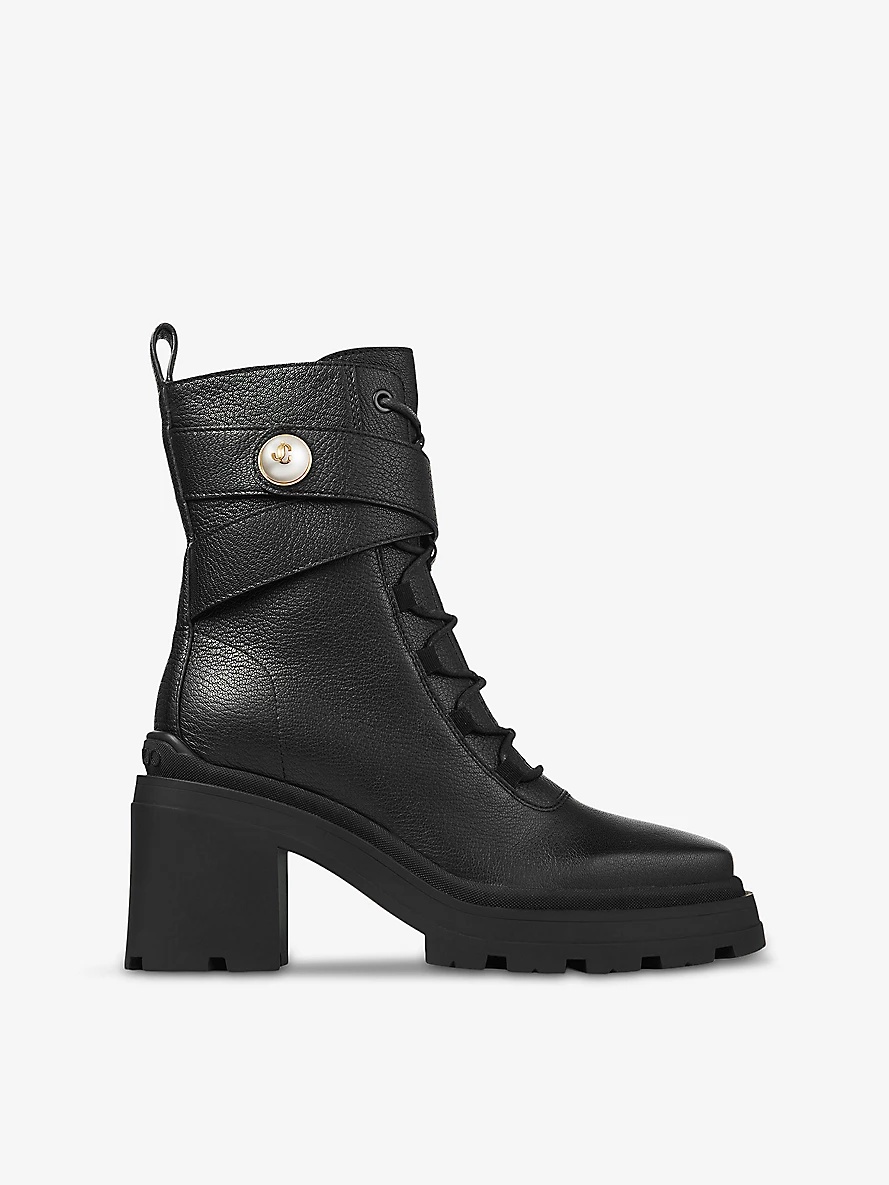 Noemi 80 logo-embellished grained-leather heeled ankle boots - 1