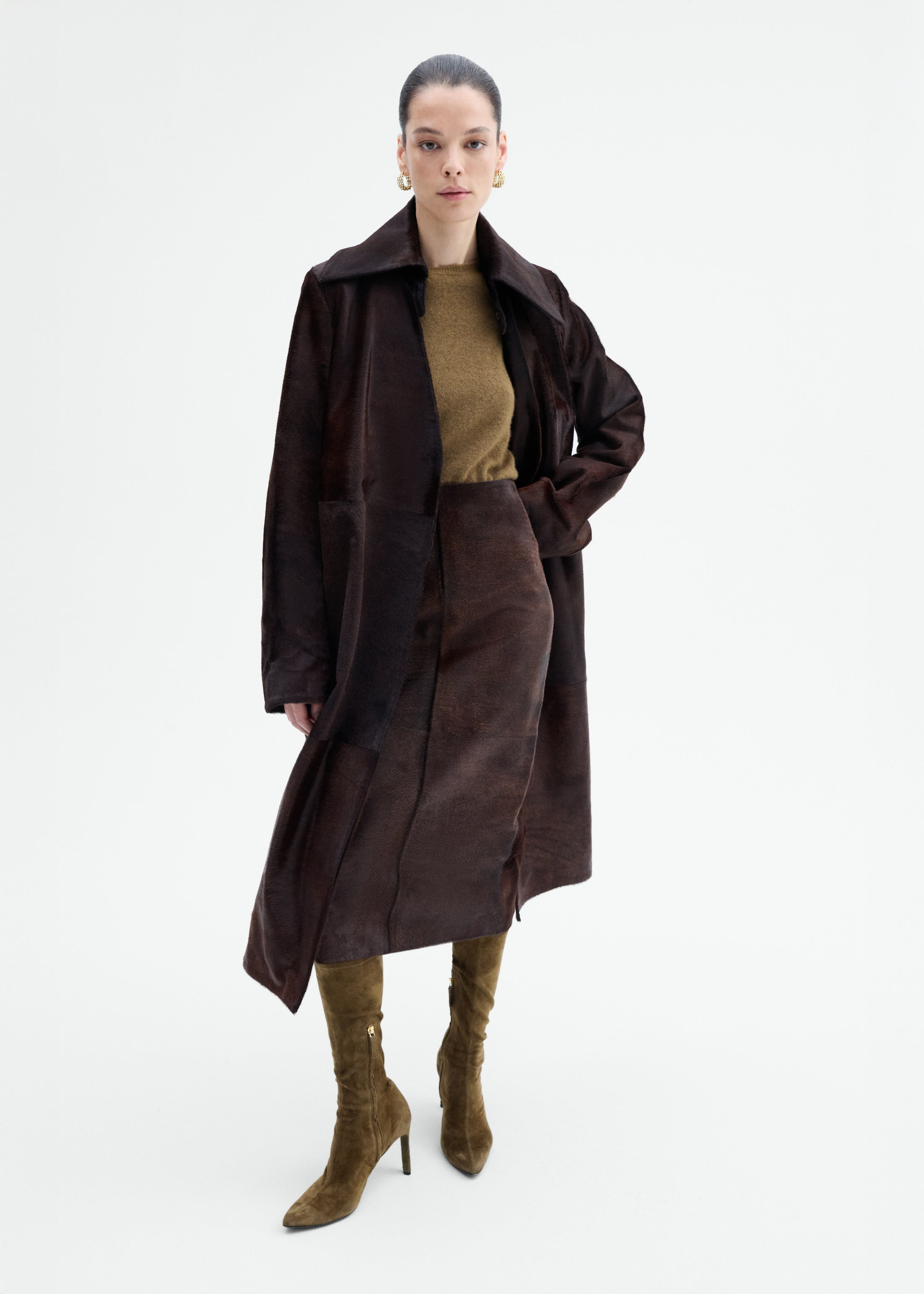 Polished Calf Hair Coat in Chocolate - 3