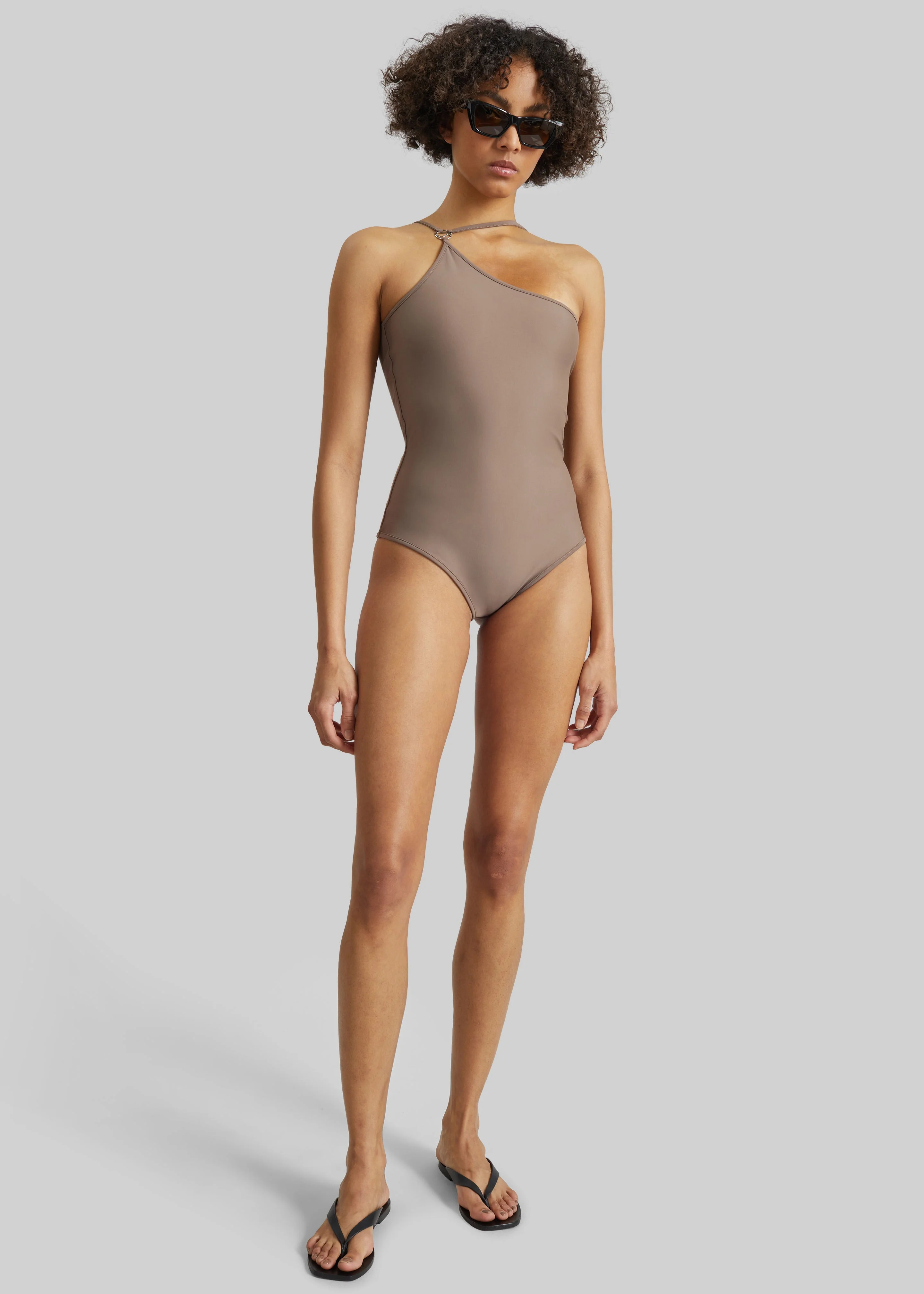 Coperni One Shoulder Swimsuit - Brown - 1