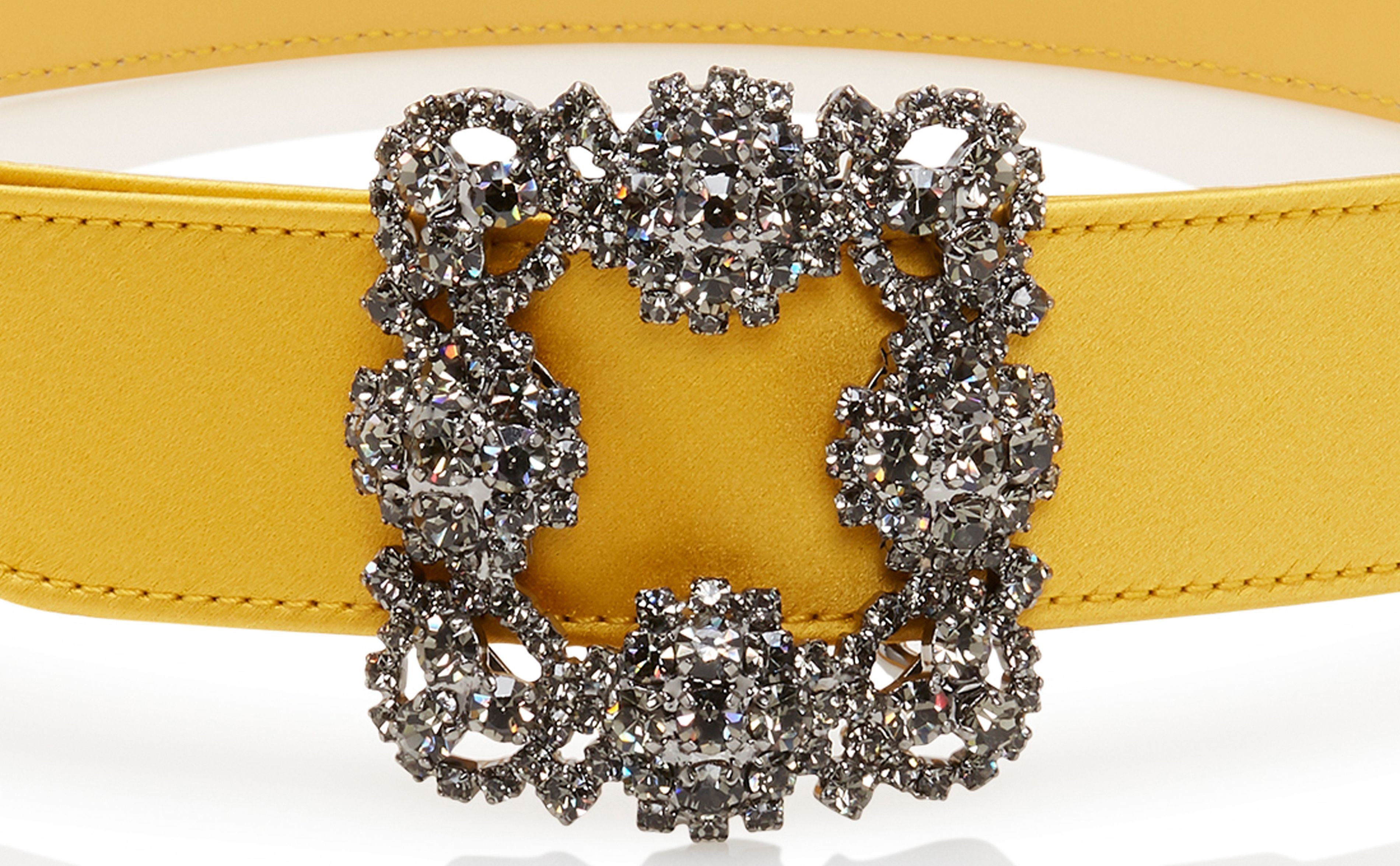 Yellow Satin Crystal Buckled Belt - 4