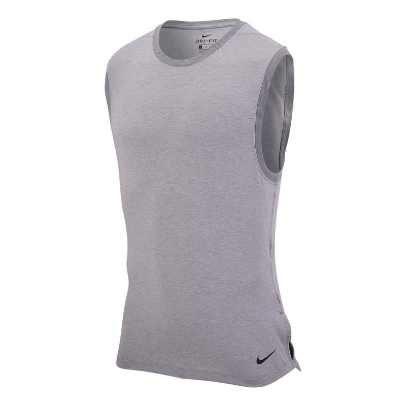 Men's Nike Dri-FIT Solid Color Logo Round Neck Slim Fit Gray Vest CN9819-056 - 1