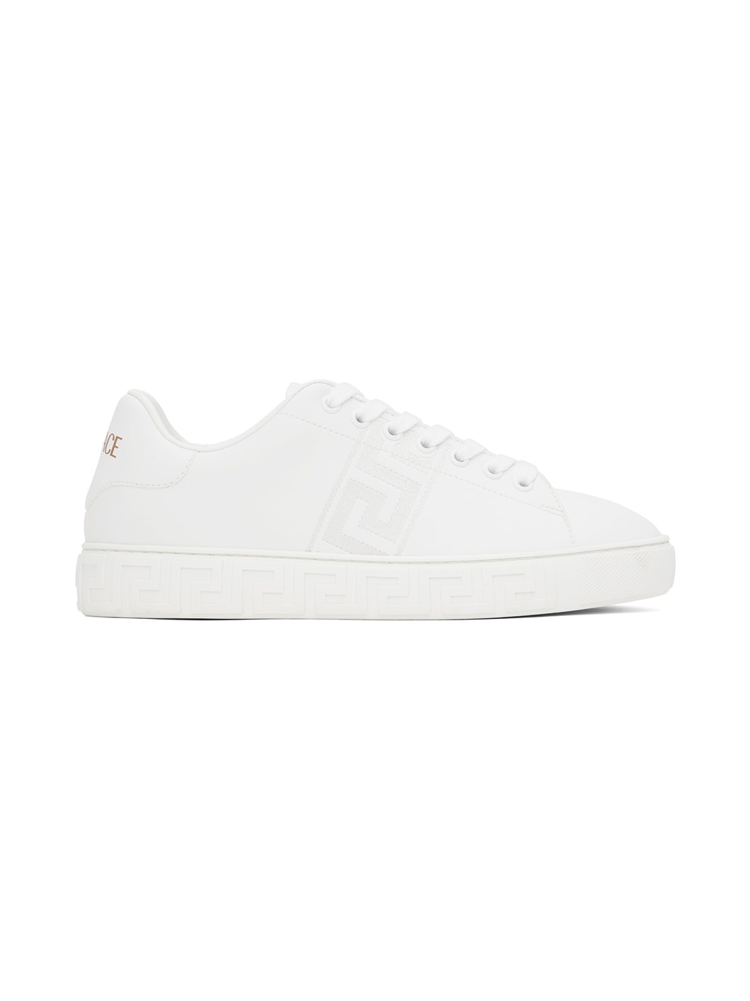 White Embroidered Greca Sneakers - 1