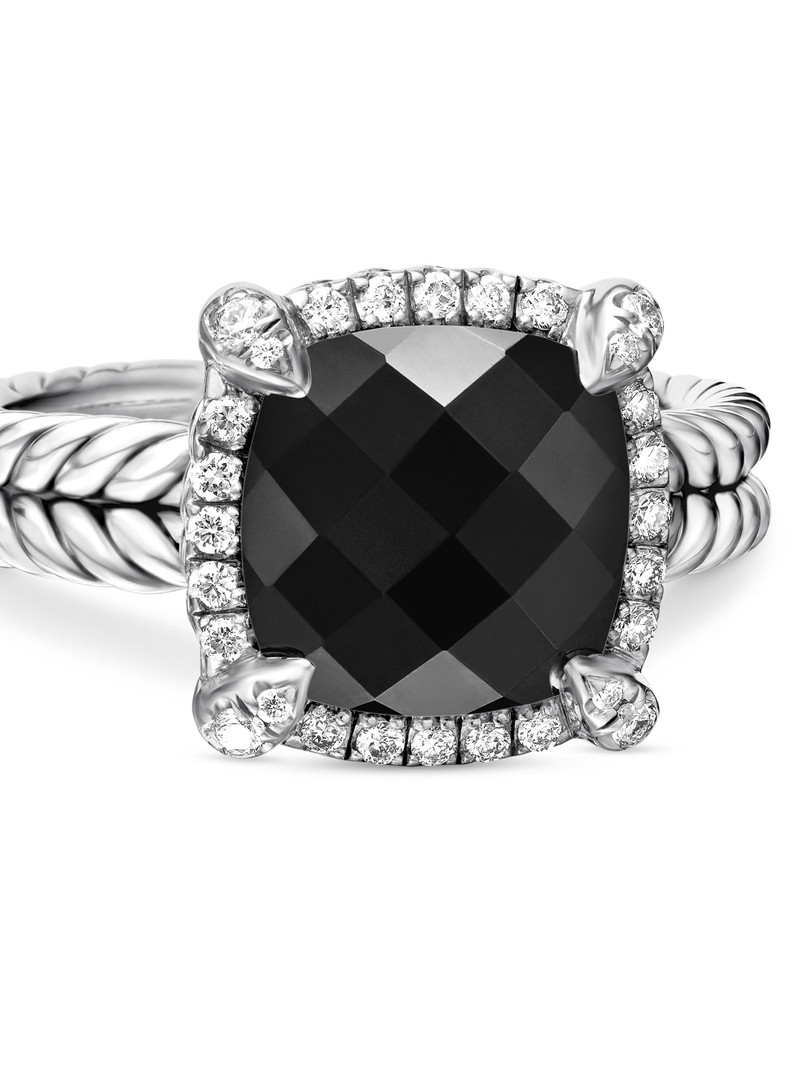 Women's Chatelaine Pavé Bezel Ring with Diamonds - Black Onyx 8