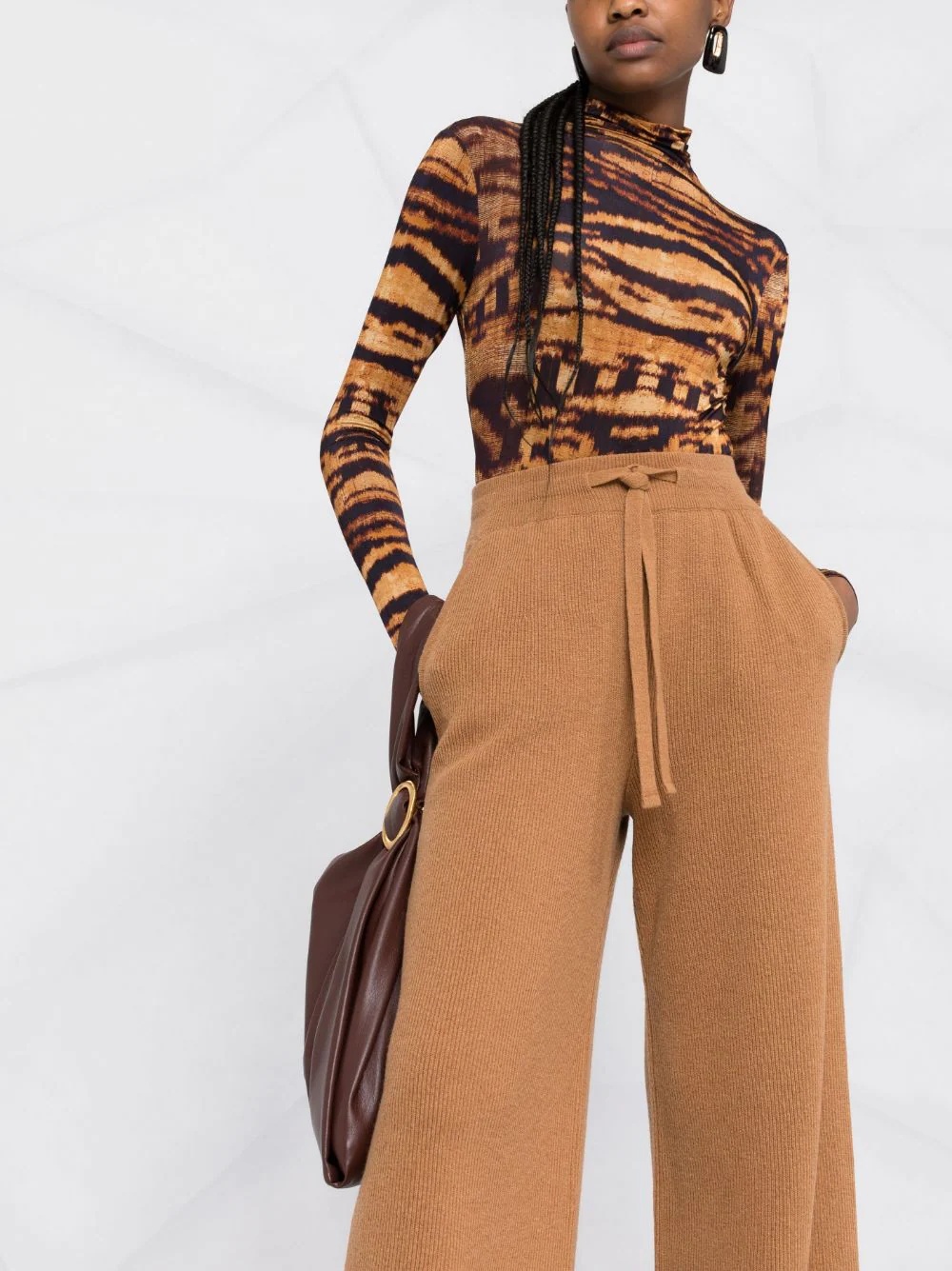 ribbed-knit wide-leg trousers - 5