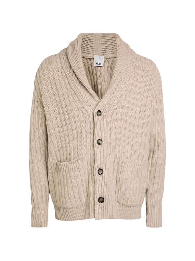 shawl-collar ribbed-knit cardigan 1