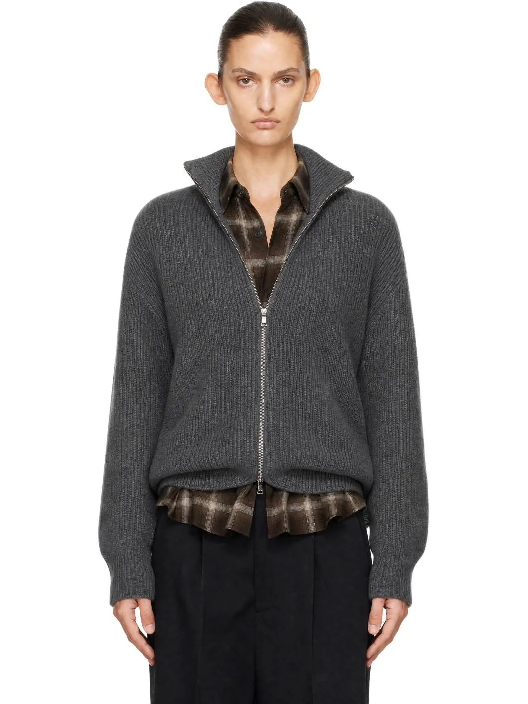 Gray Extra Fine Wool Knit Drivers Cardigan - 1
