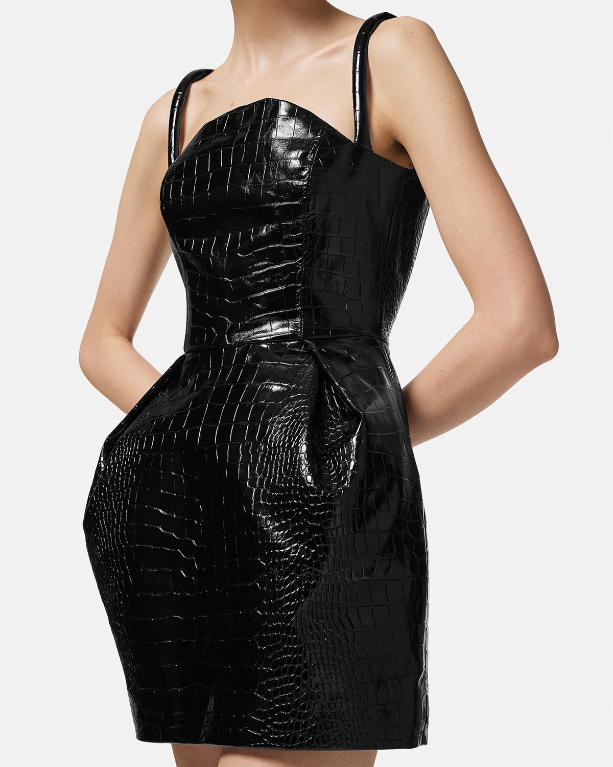 Croc-Effect Leather Mini Dress - 5