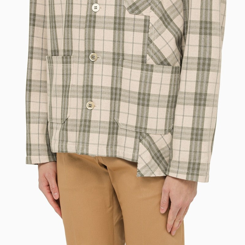 ECRU/GREEN CHECKED SHIRT JACKET IN COTTON - 4