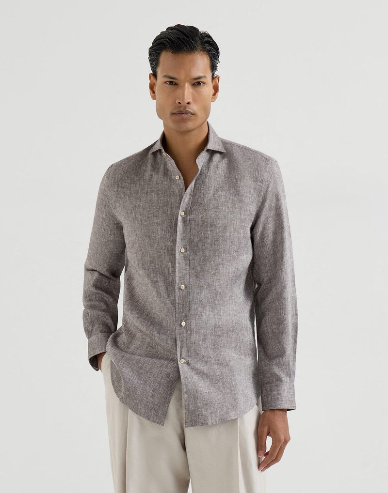 Linen easy fit shirt with spread collar 4