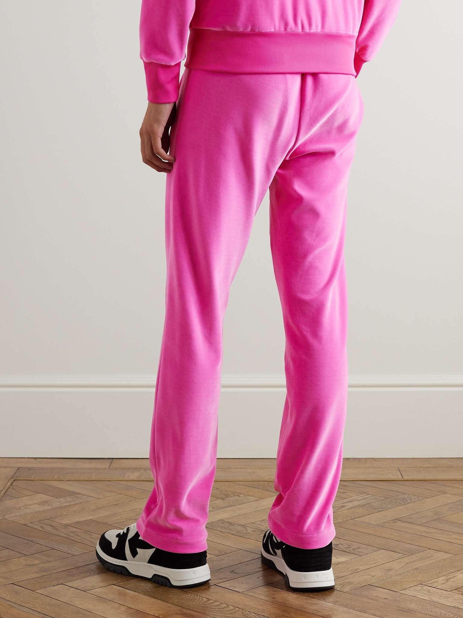 Slim-Fit Straight-Leg Logo-Embroidered Cotton-Blend Velour Track Pants - 3