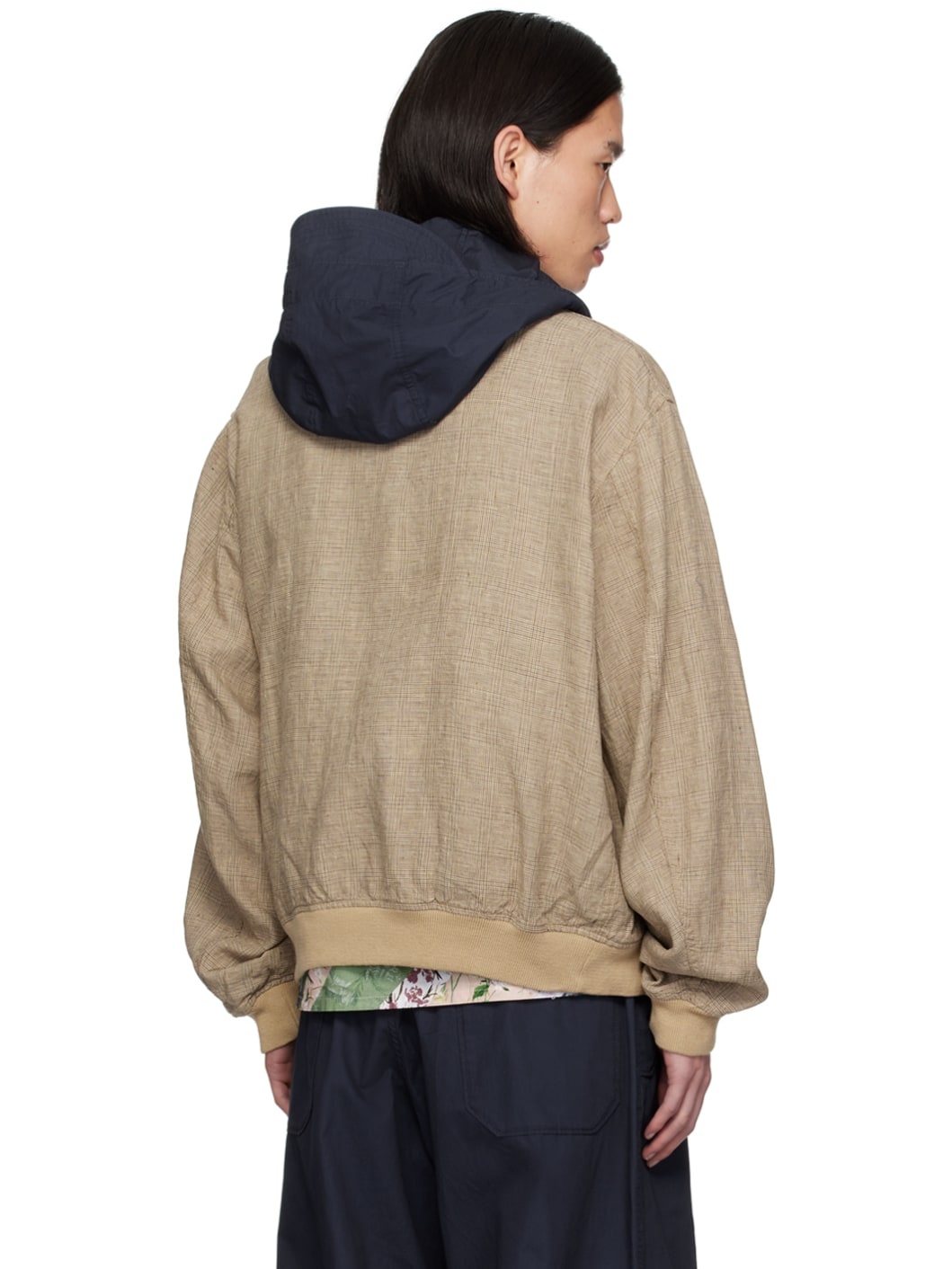 Beige Check Bomber Jacket - 3