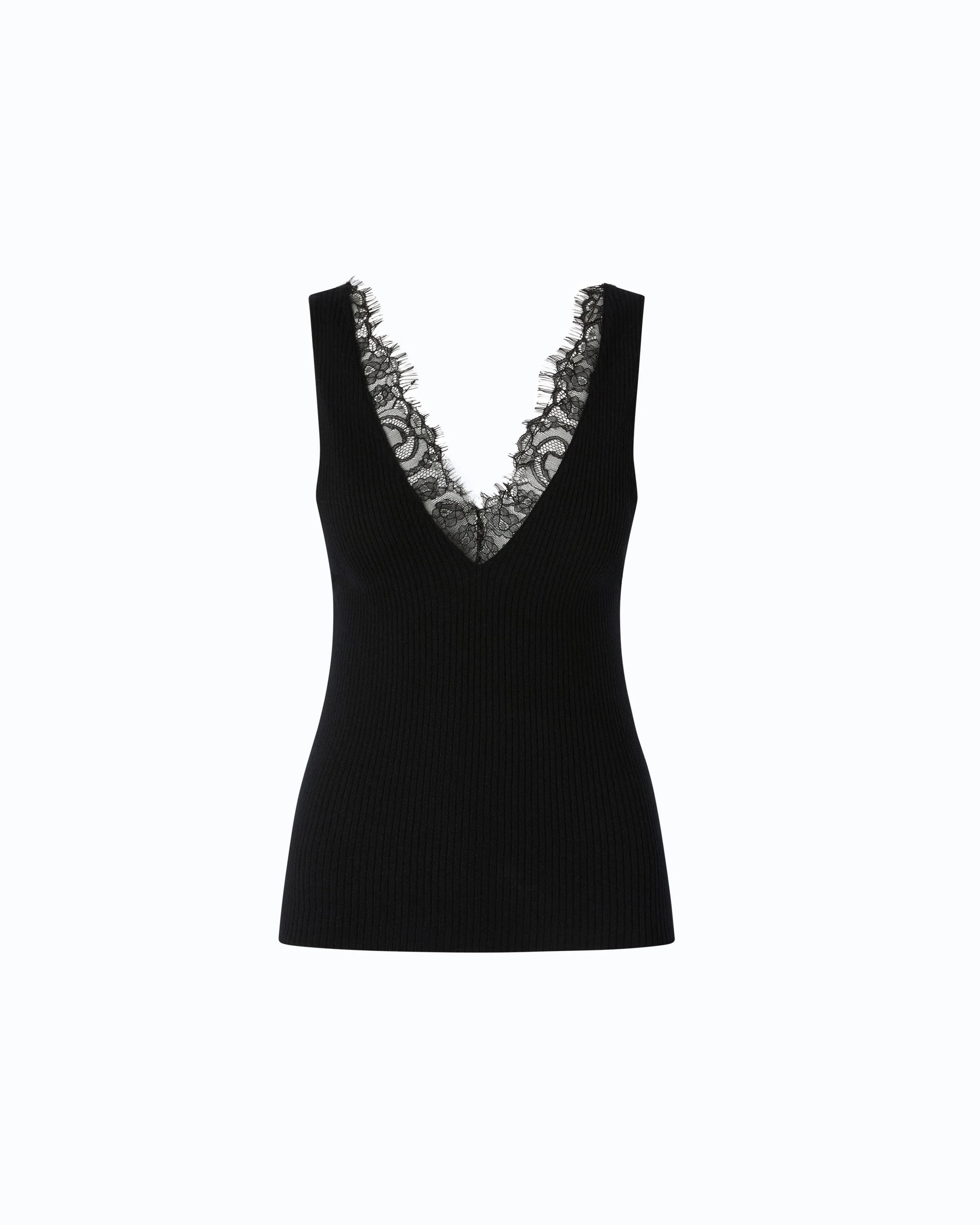 VEST TOP IN SILK AND CASHMERE BLEND WITH LACE NECK - 1