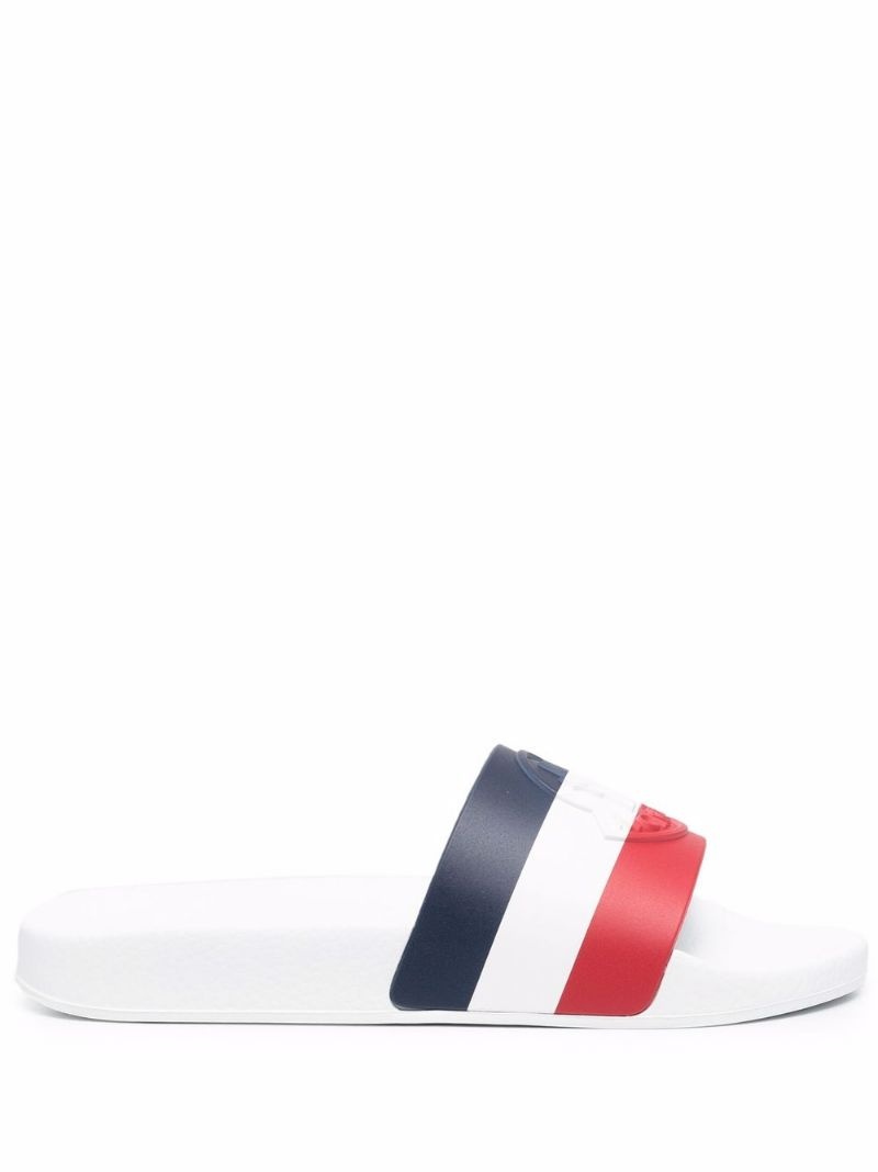 striped embossed-logo slides - 1