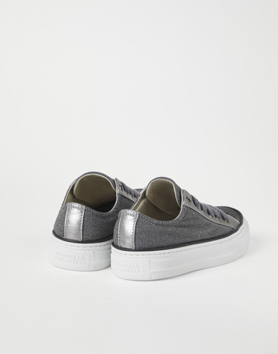 Brunello Cucinelli Virgin wool canvas and lamé calfksin sneakers with precious toe outlook