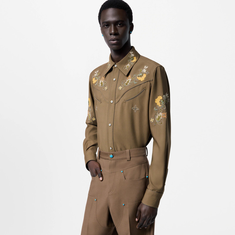 Embroidered Long-Sleeved Wool Shirt 2