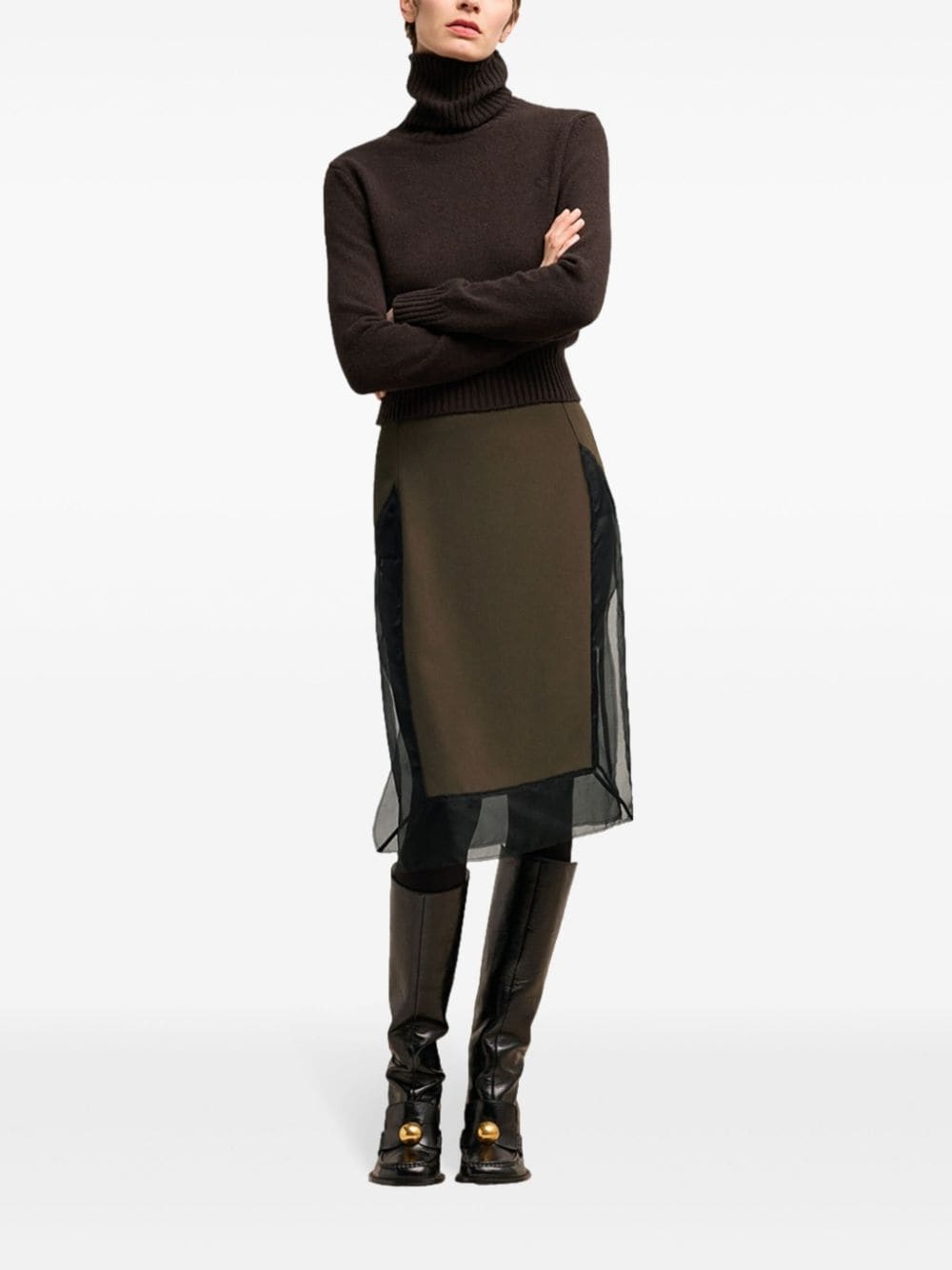tulle-panel straight skirt - 2