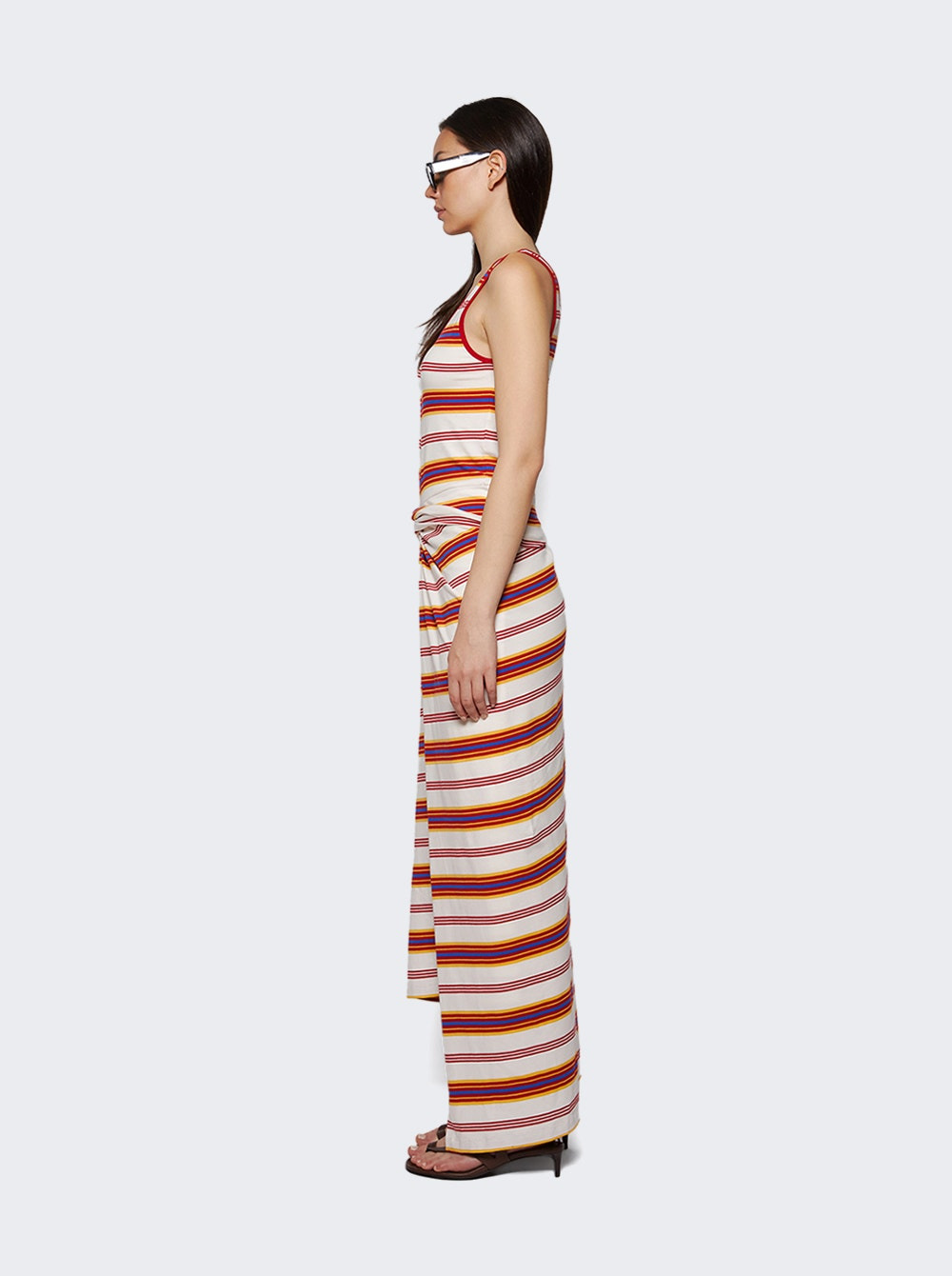 Long Jersey Dress Cream And Orange Stripes - 3