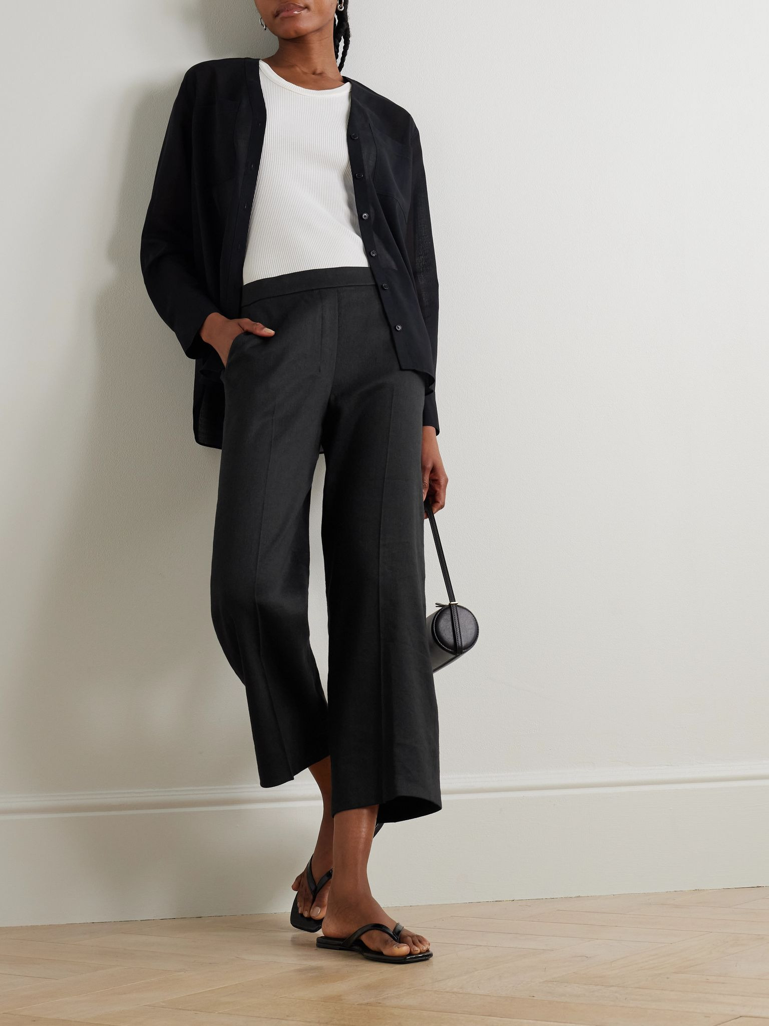 Relax cropped linen-blend twill straight-leg pants Black - 2