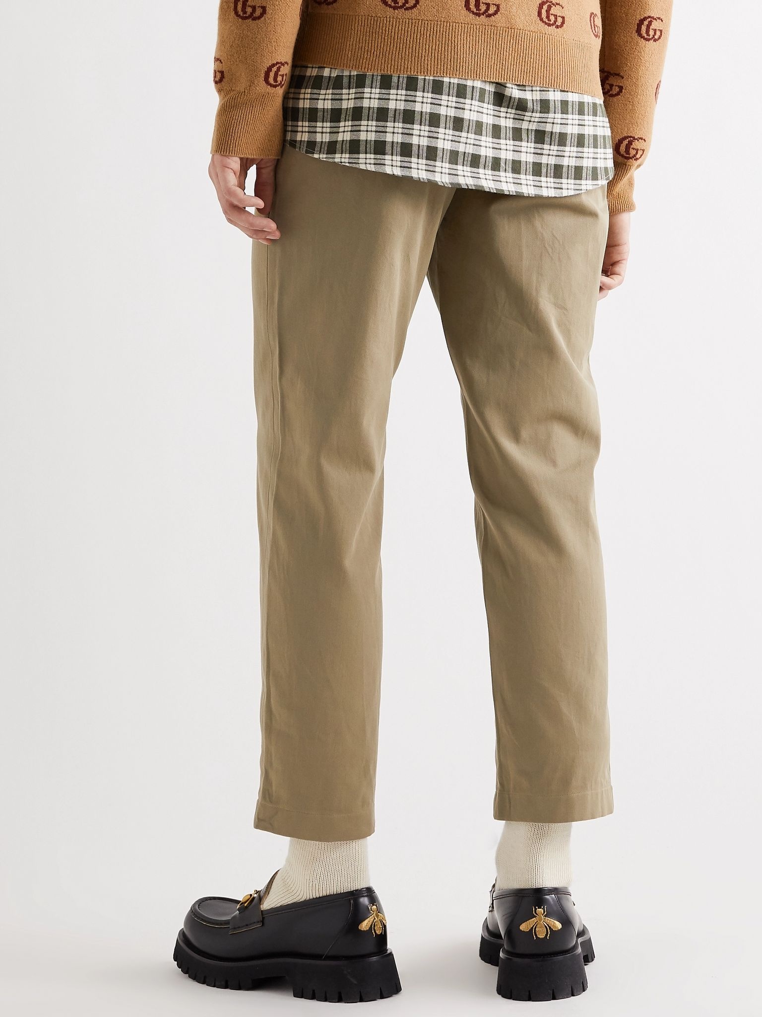 Tapered Logo-Appliquéd Pleated Cotton-Gabardine Trousers - 4