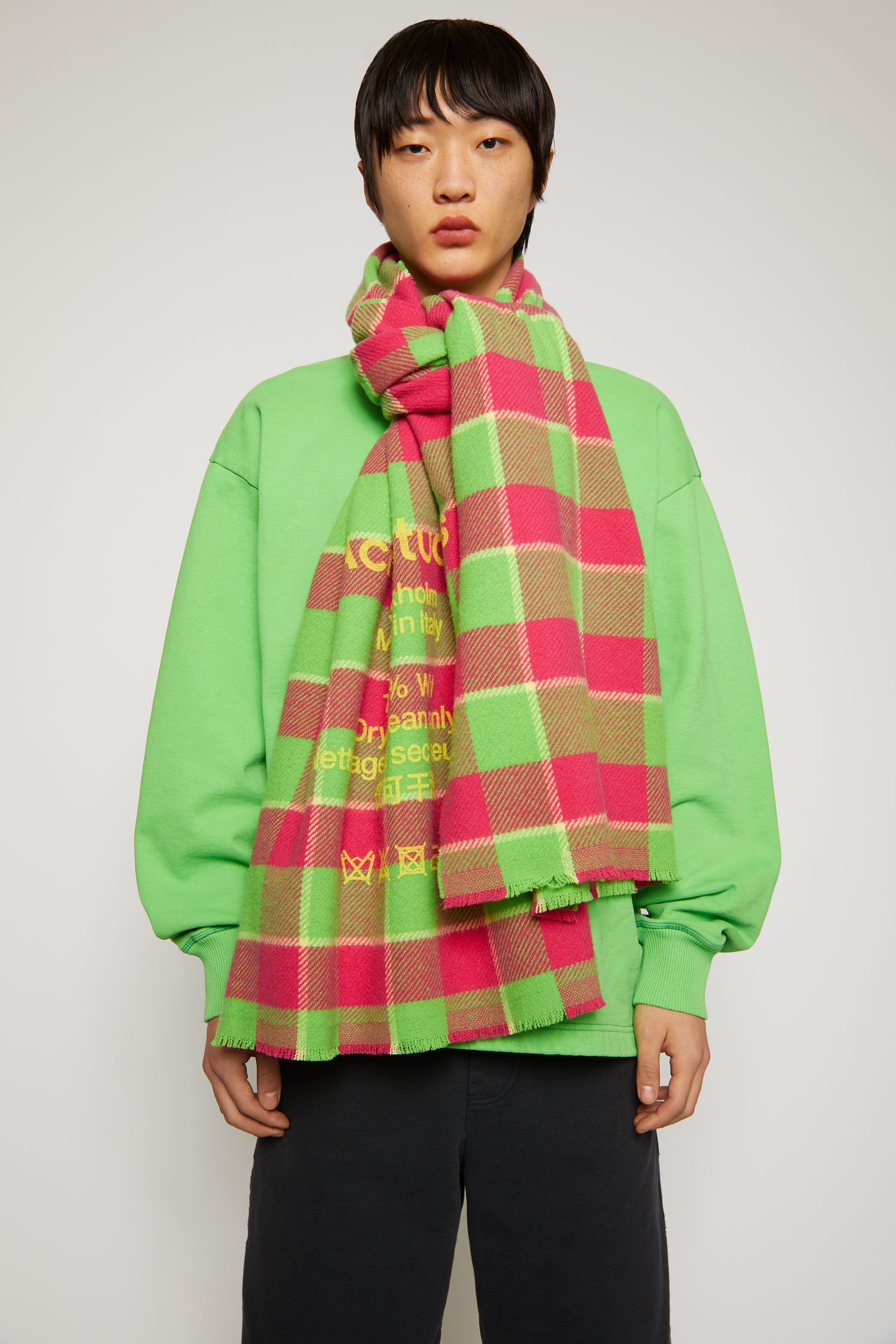 Checked logo scarf fuchsia/green - 3