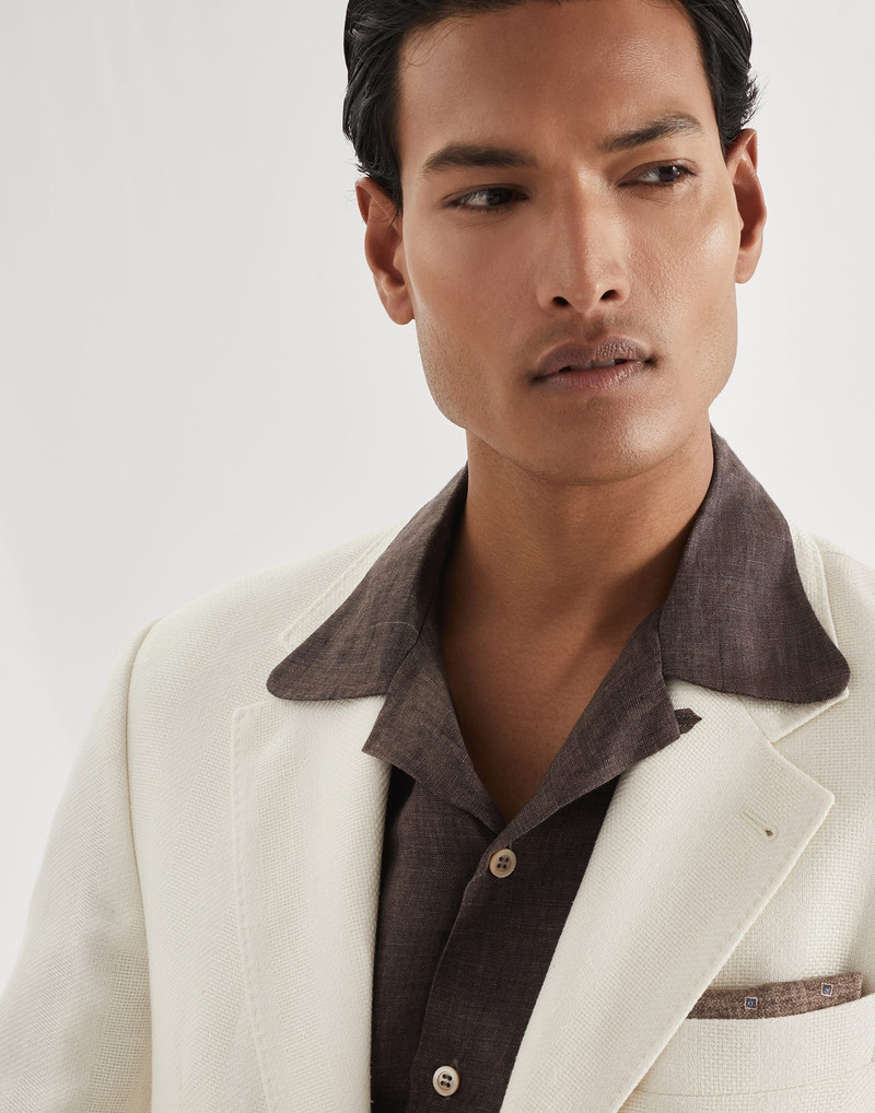 Linen, silk, wool and cotton textured stripe diagonal deconstructed blazer 3