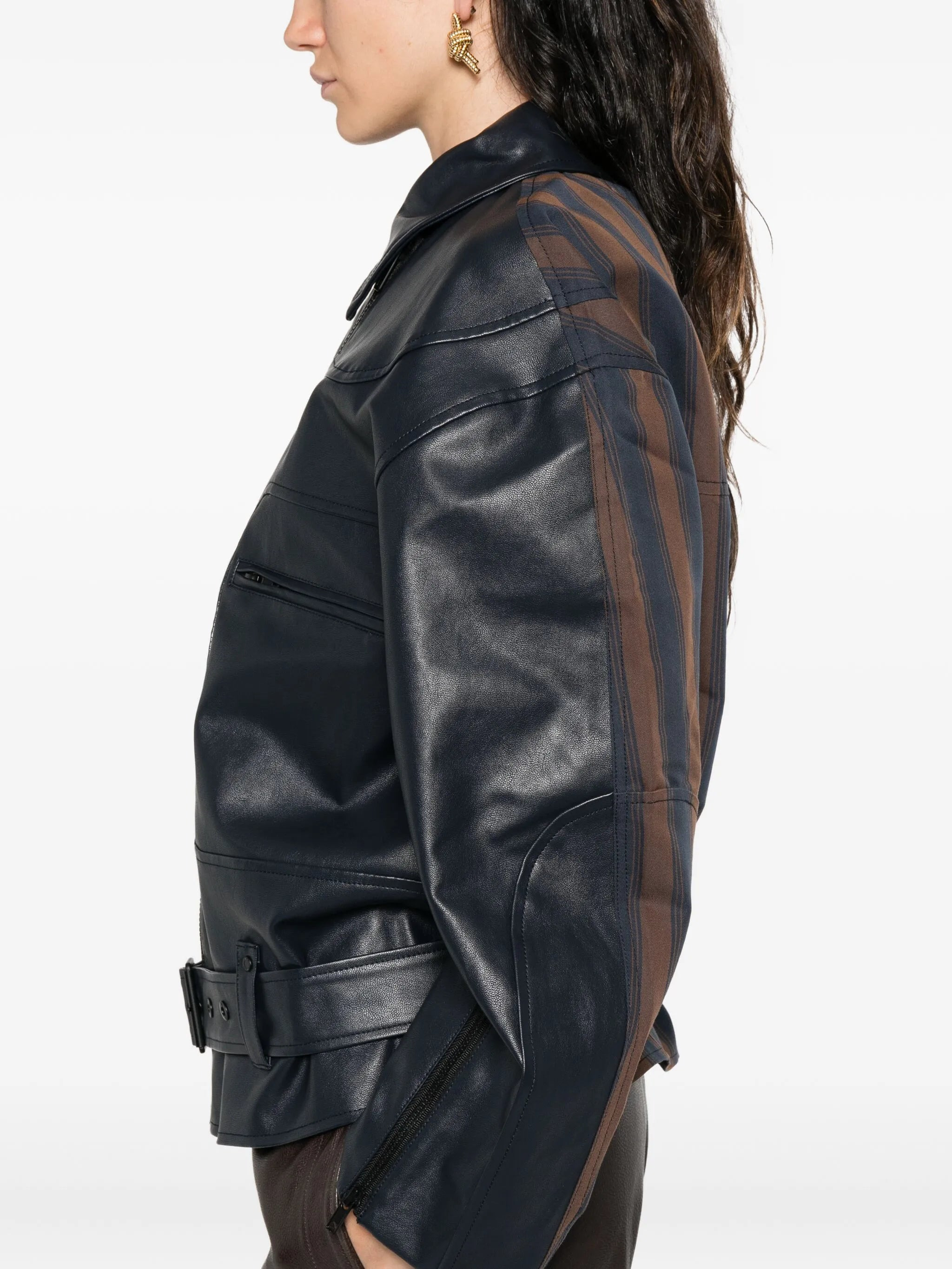 Stine Goya Belted Stripe-detail Biker Jacket - 3