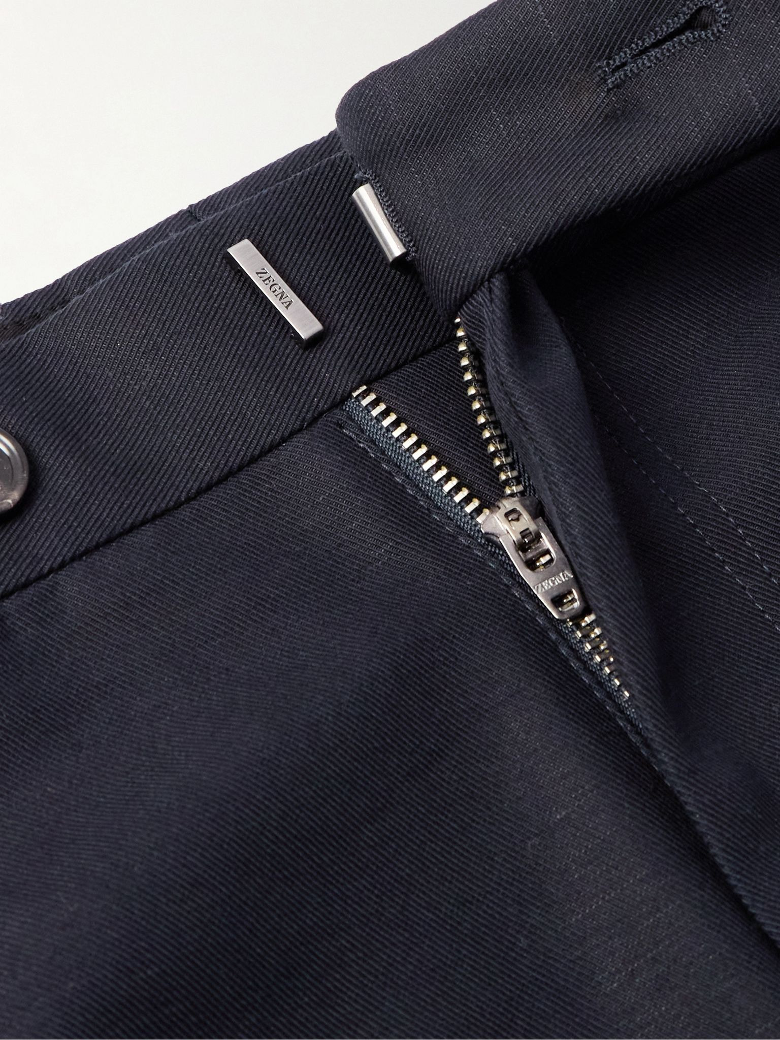 Tapered Pleated Cotton and Linen-Blend Twill Trousers Blue - 6