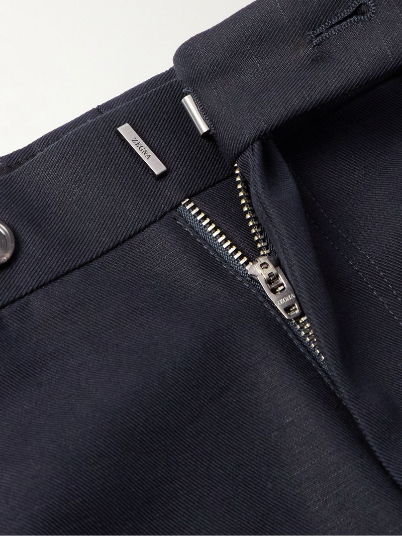 Tapered Pleated Cotton and Linen-Blend Twill Trousers Blue 6
