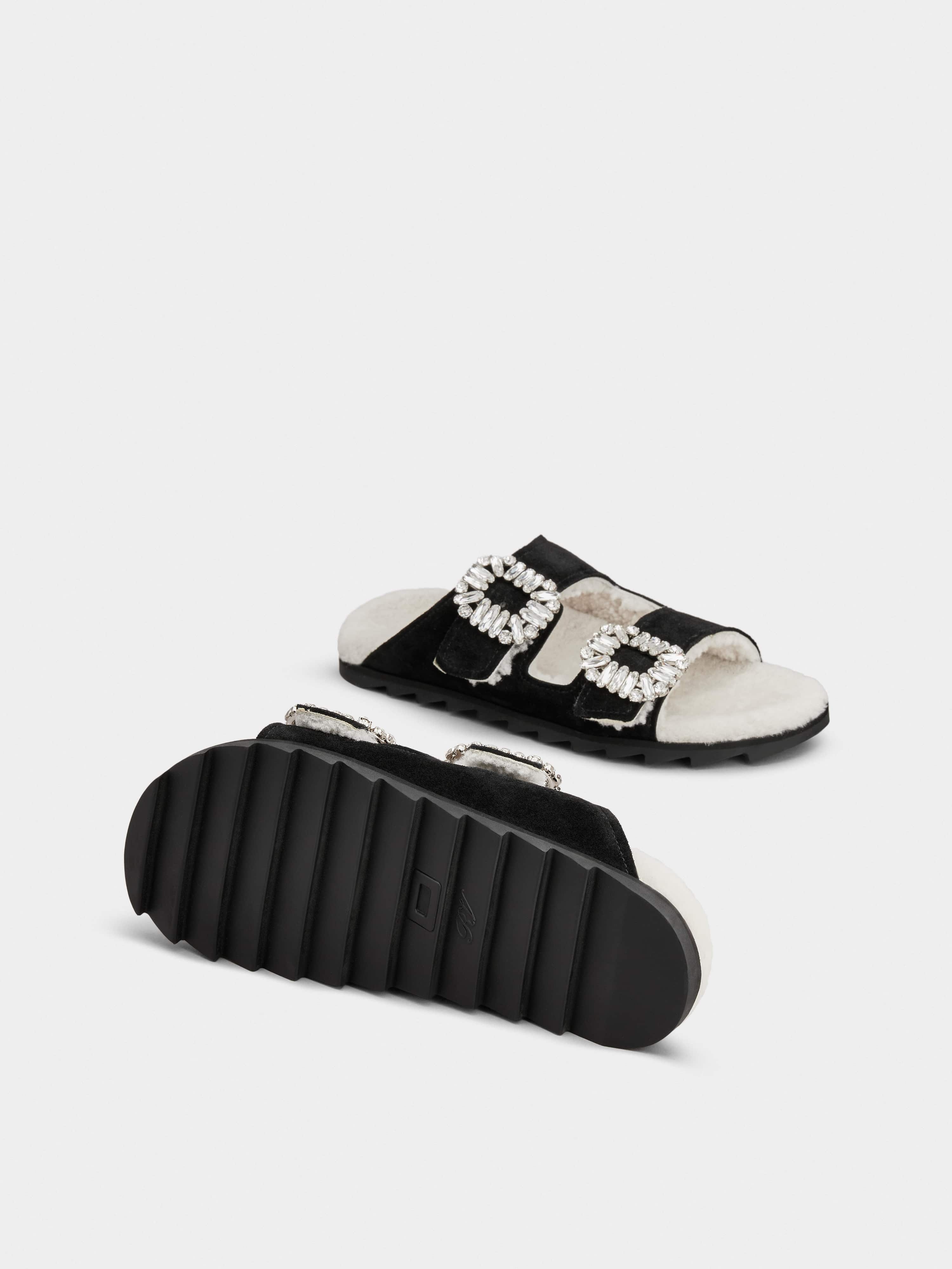 Slidy Viv' Fur Strass Buckle Mules in Suede - 5