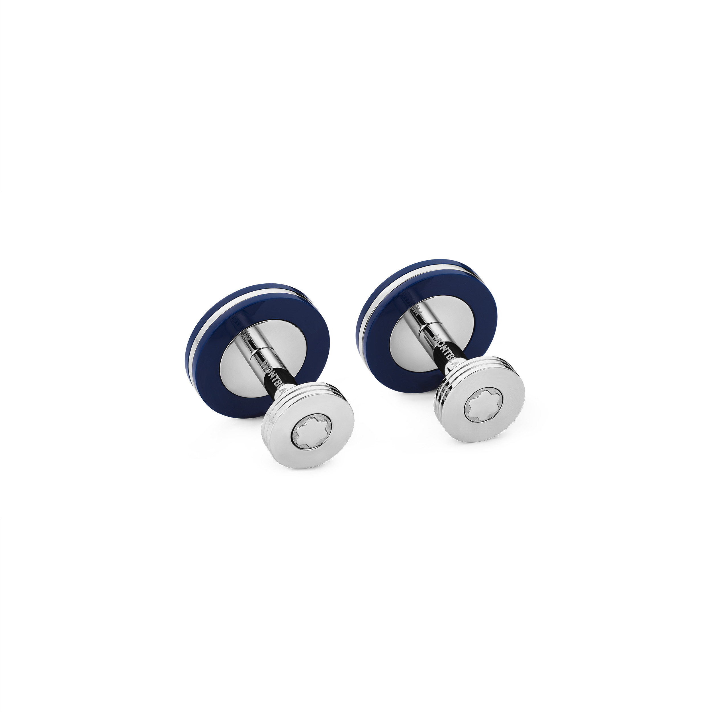 Cufflinks, round in stainless steel with blue resin - 4