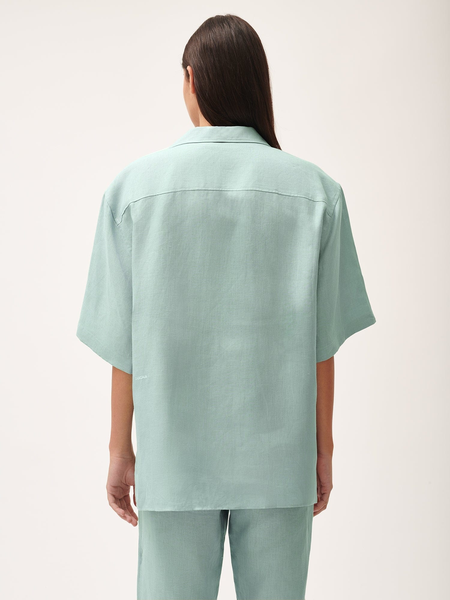Womens DNA Aloe Linen Camp Collar Shirt - Eucalyptus Blue - 3