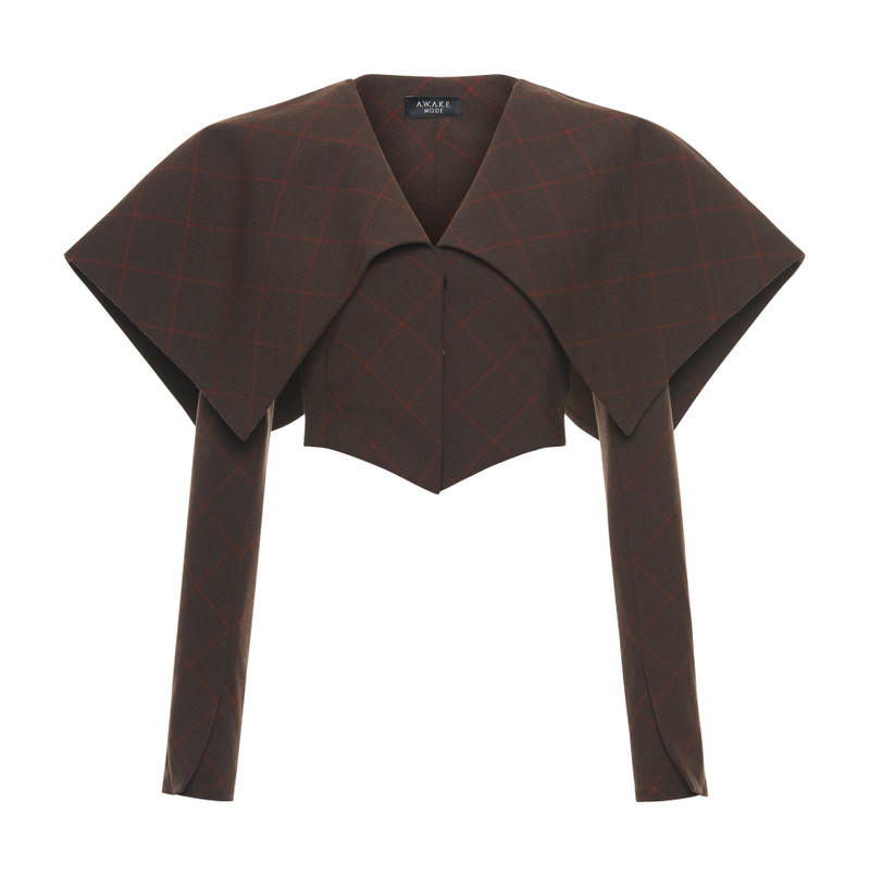CROPPED JACKET WITH COLLAR BROWN CHECK 10