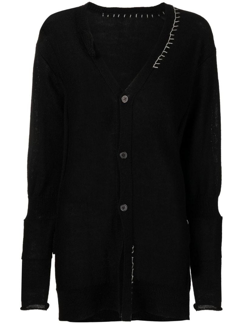 contrasting-stitch V-neck cardigan - 1