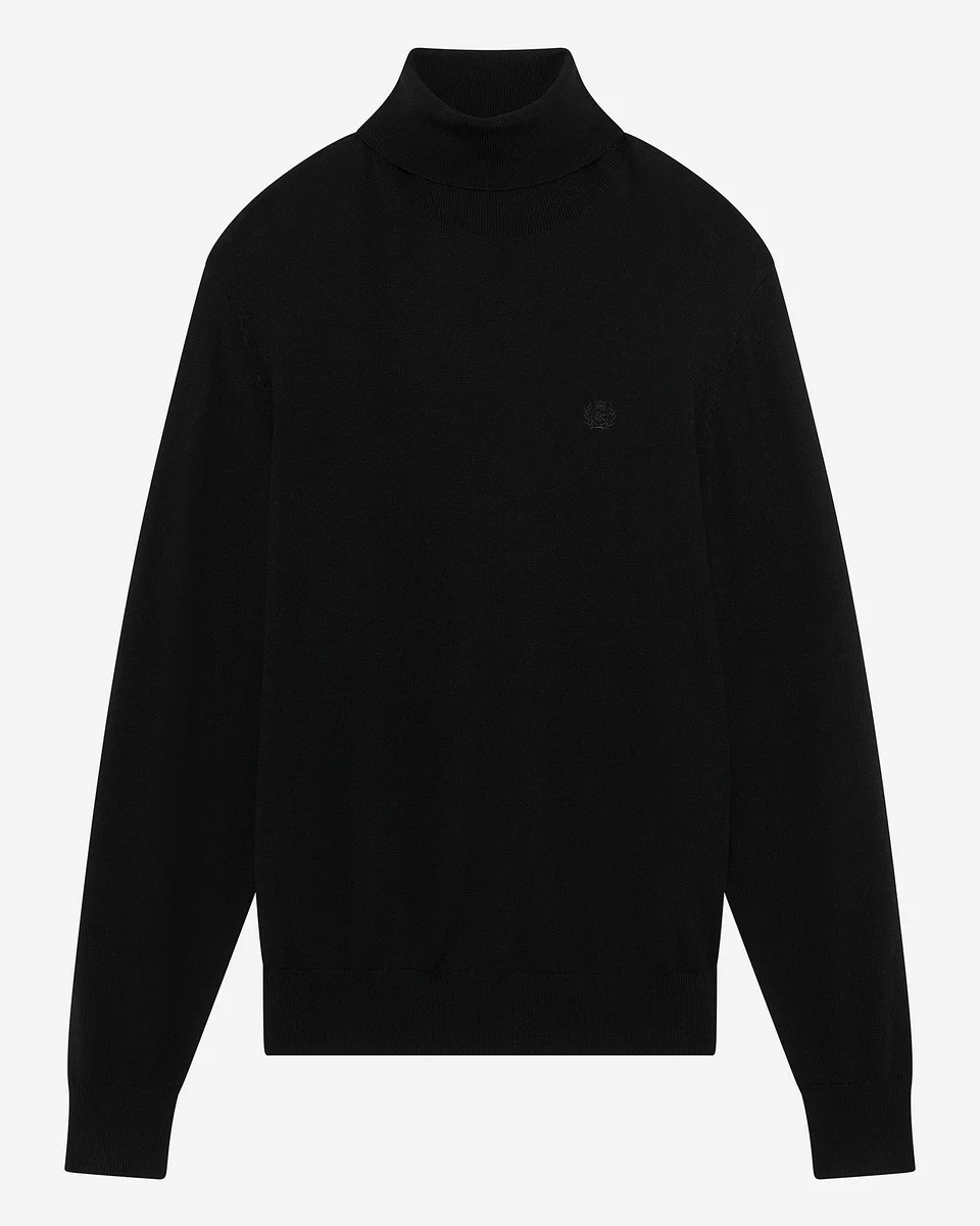 BLACK MERINO WOOL TURTLENECK SWEATER - 1