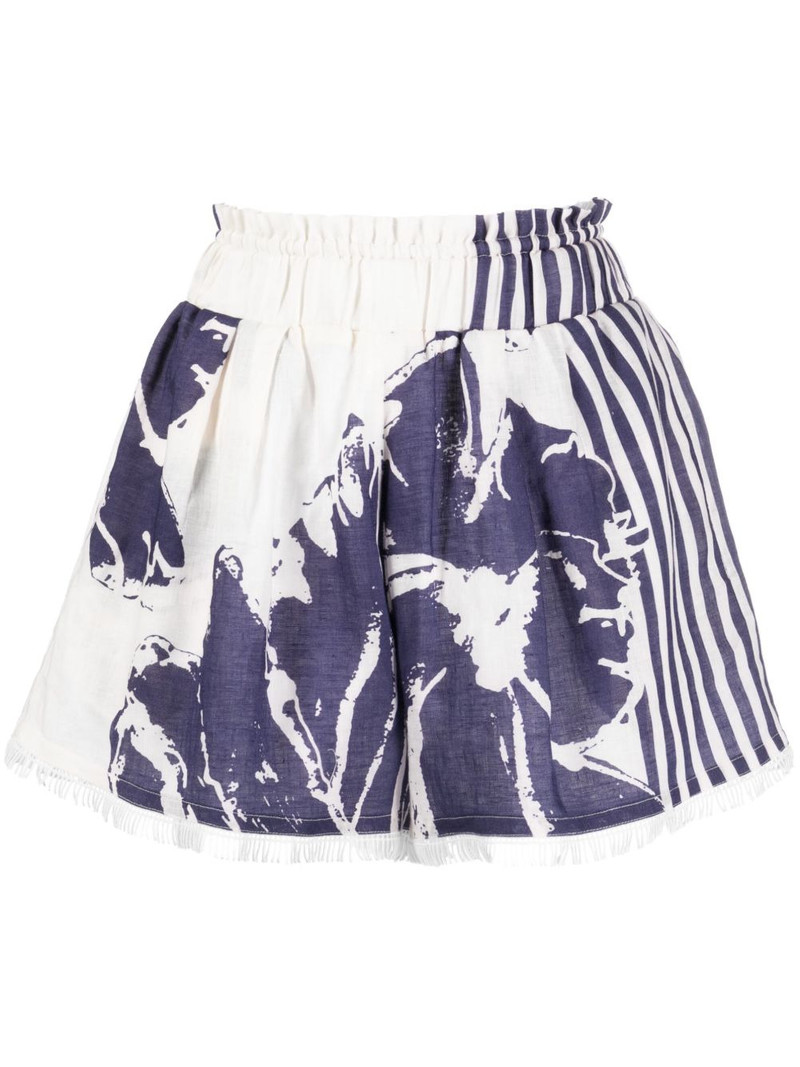 floral-print striped cotton shorts 1
