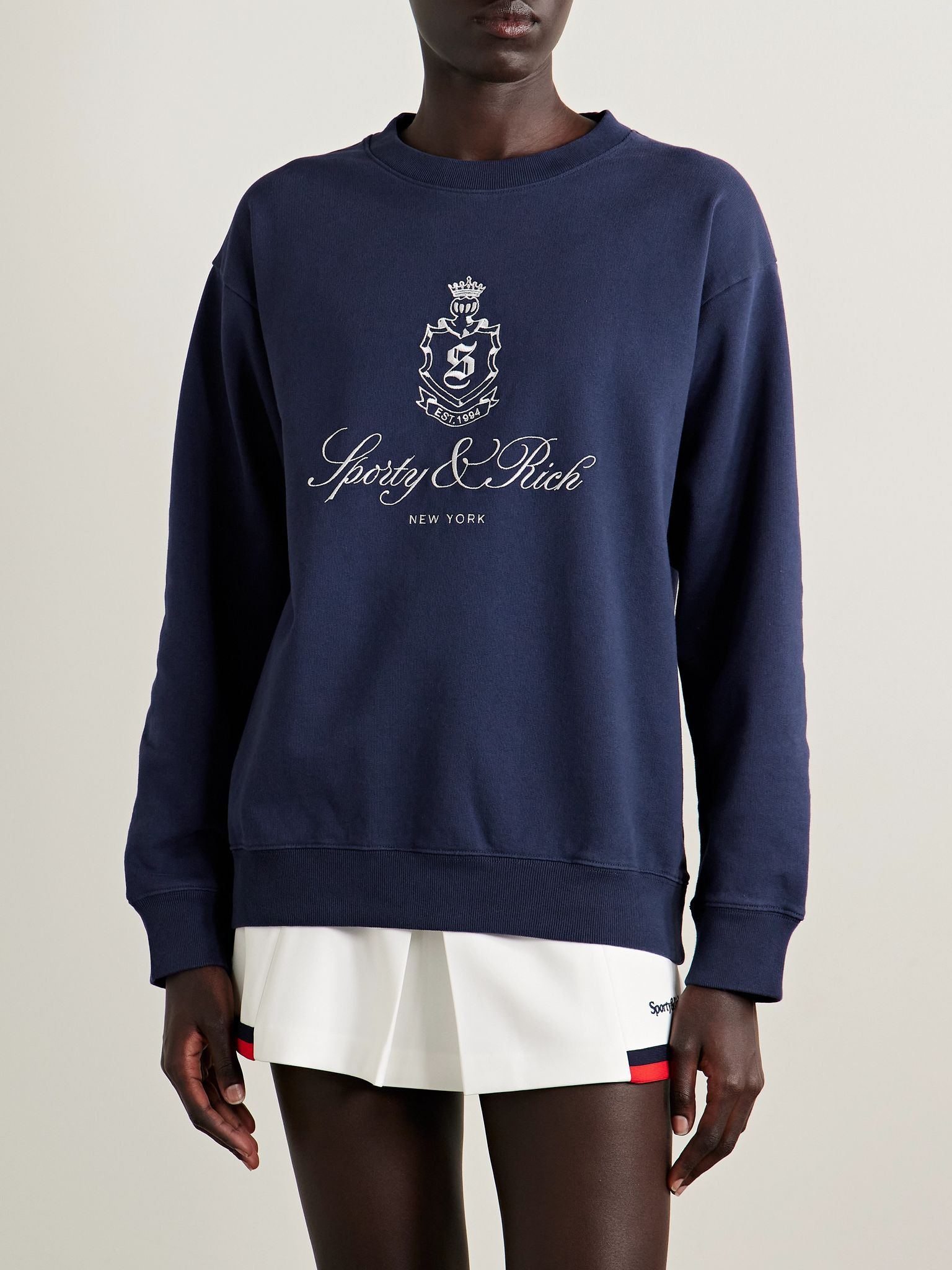 Vendome embroidered cotton-jersey sweatshirt Navy - 3