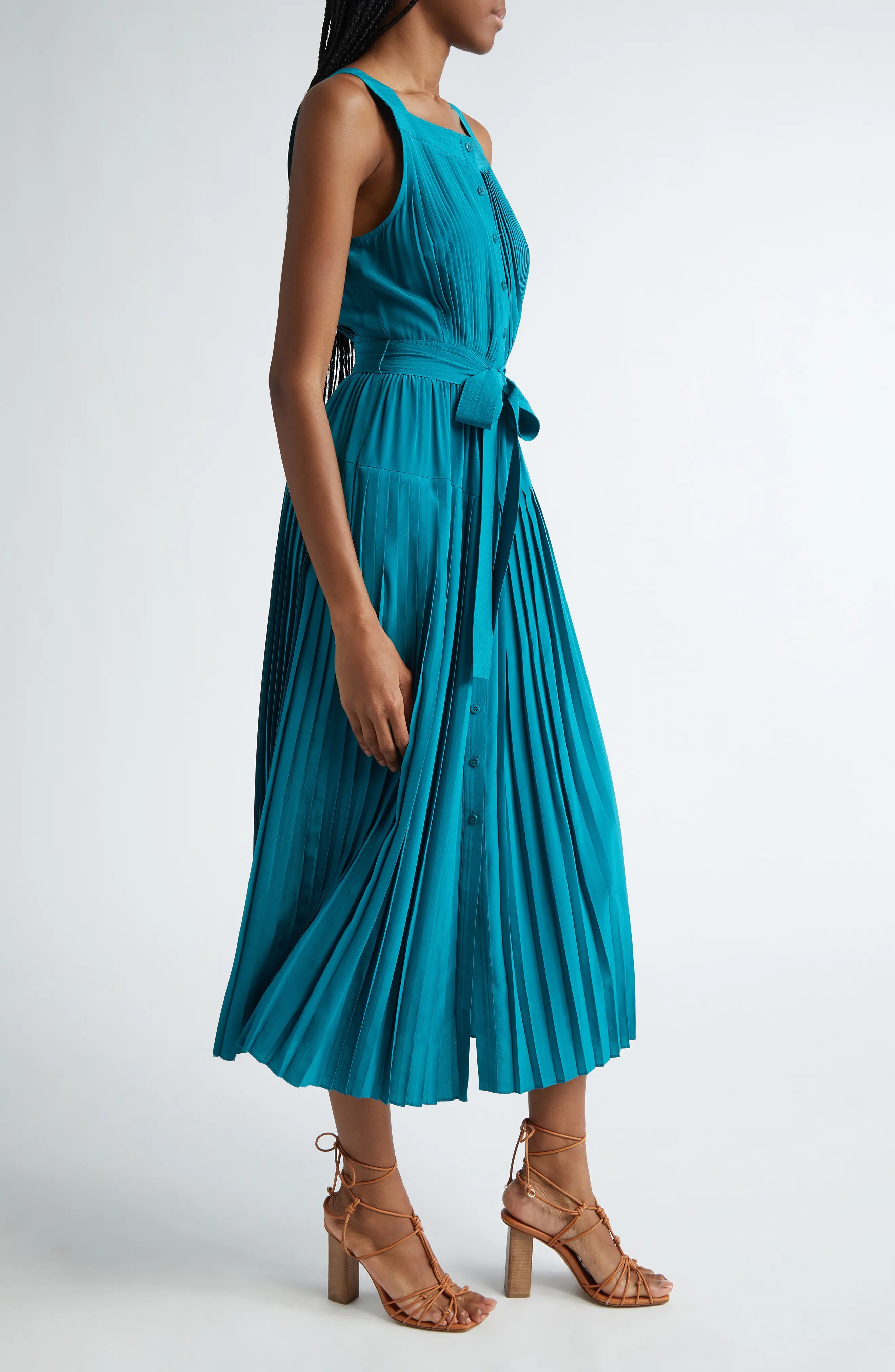 Annabeth Pleated Button Front Silk Maxi Dress - 3