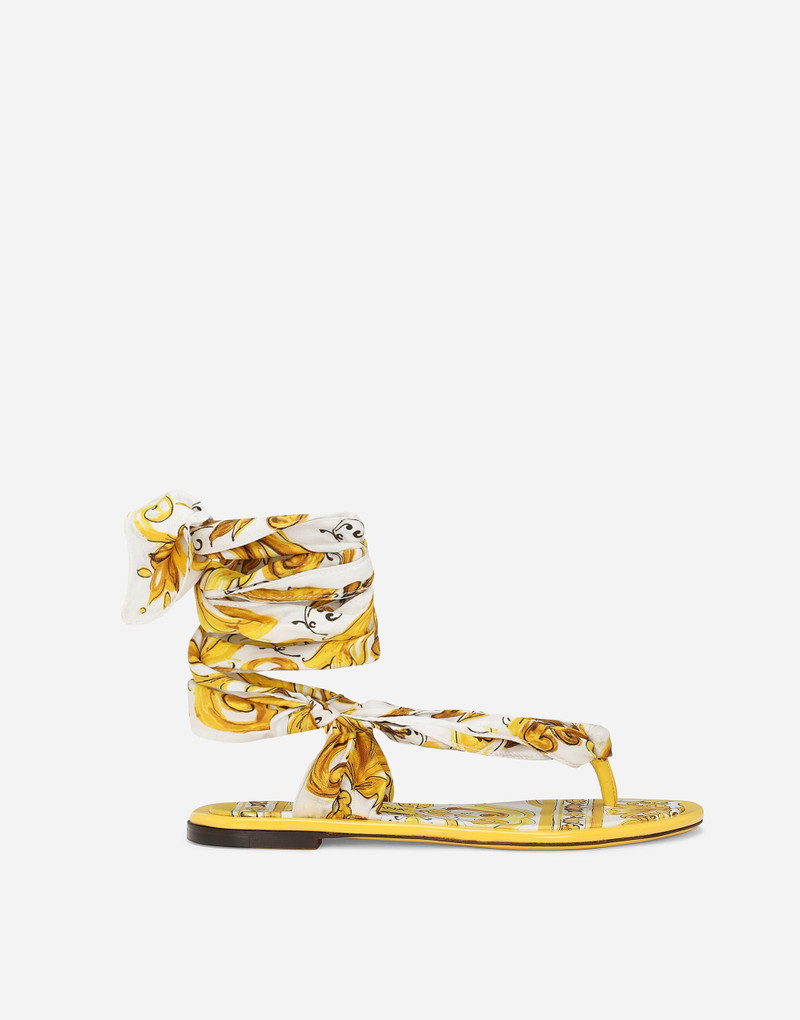 Printed silk twill thong sandals - 1