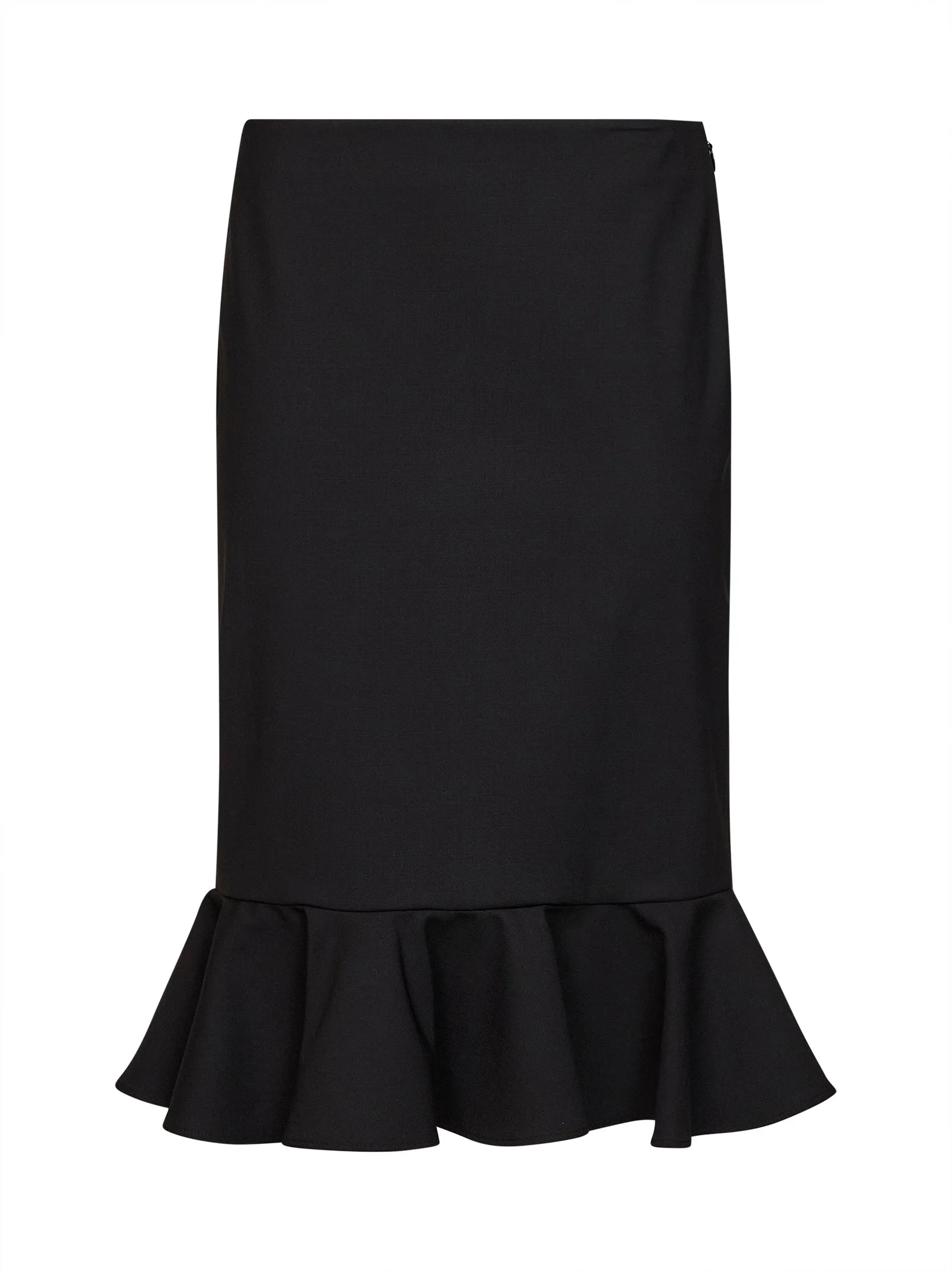 Black virgin wool midi skirt with ruffle - 1