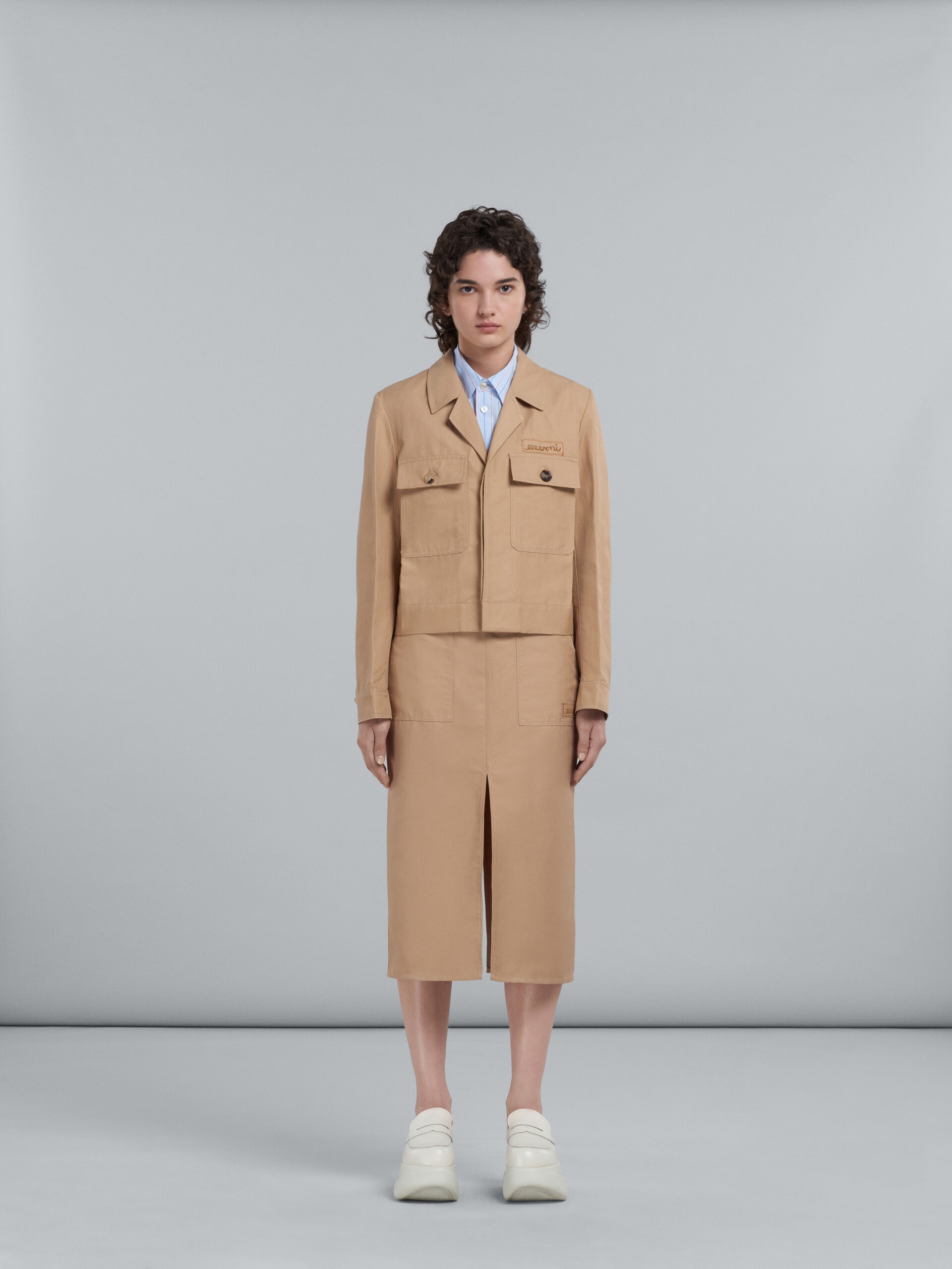 SHORT BEIGE JACKET IN TECHNICAL COTTON-LINEN - 2