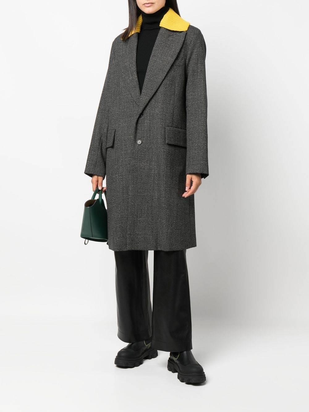 rib-knit collar single-breasted coat - 2