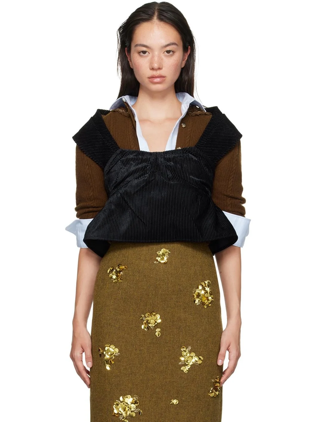 Black Three-Dimensional Pleated Top - 1