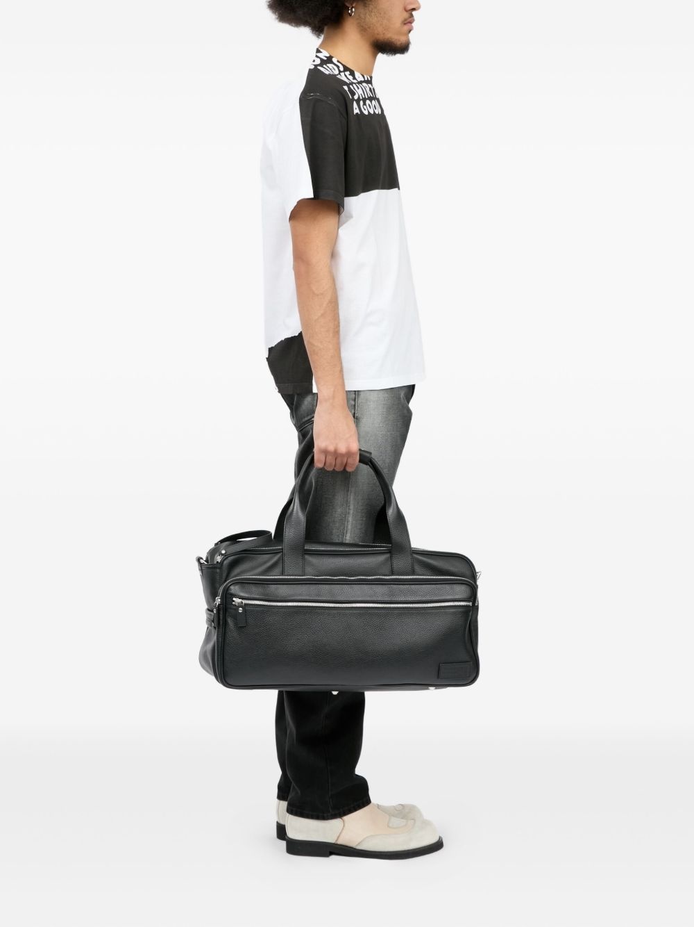 textured leather duffle bag - 2