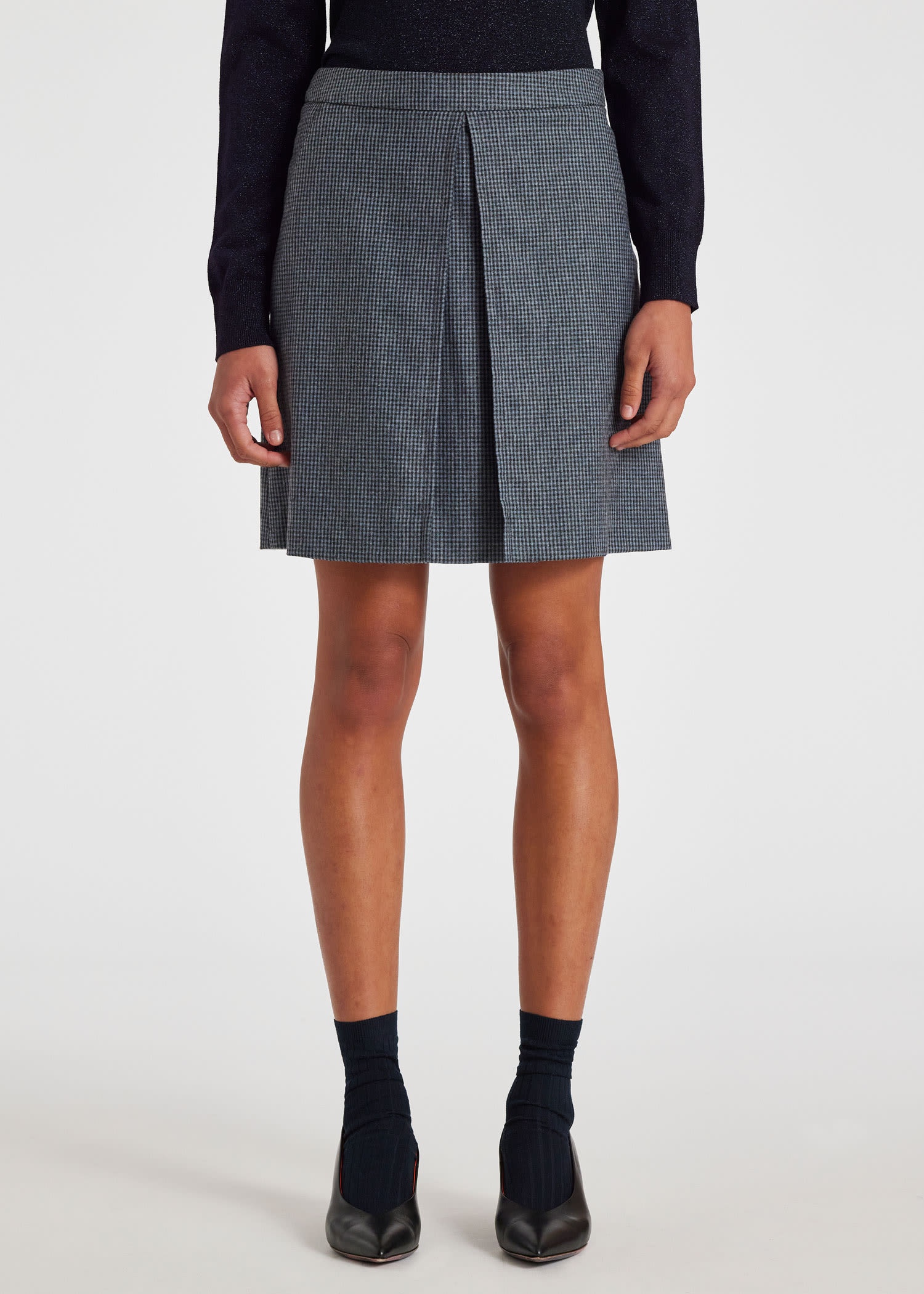 Wool-Blend Micro Check Skirt - 3
