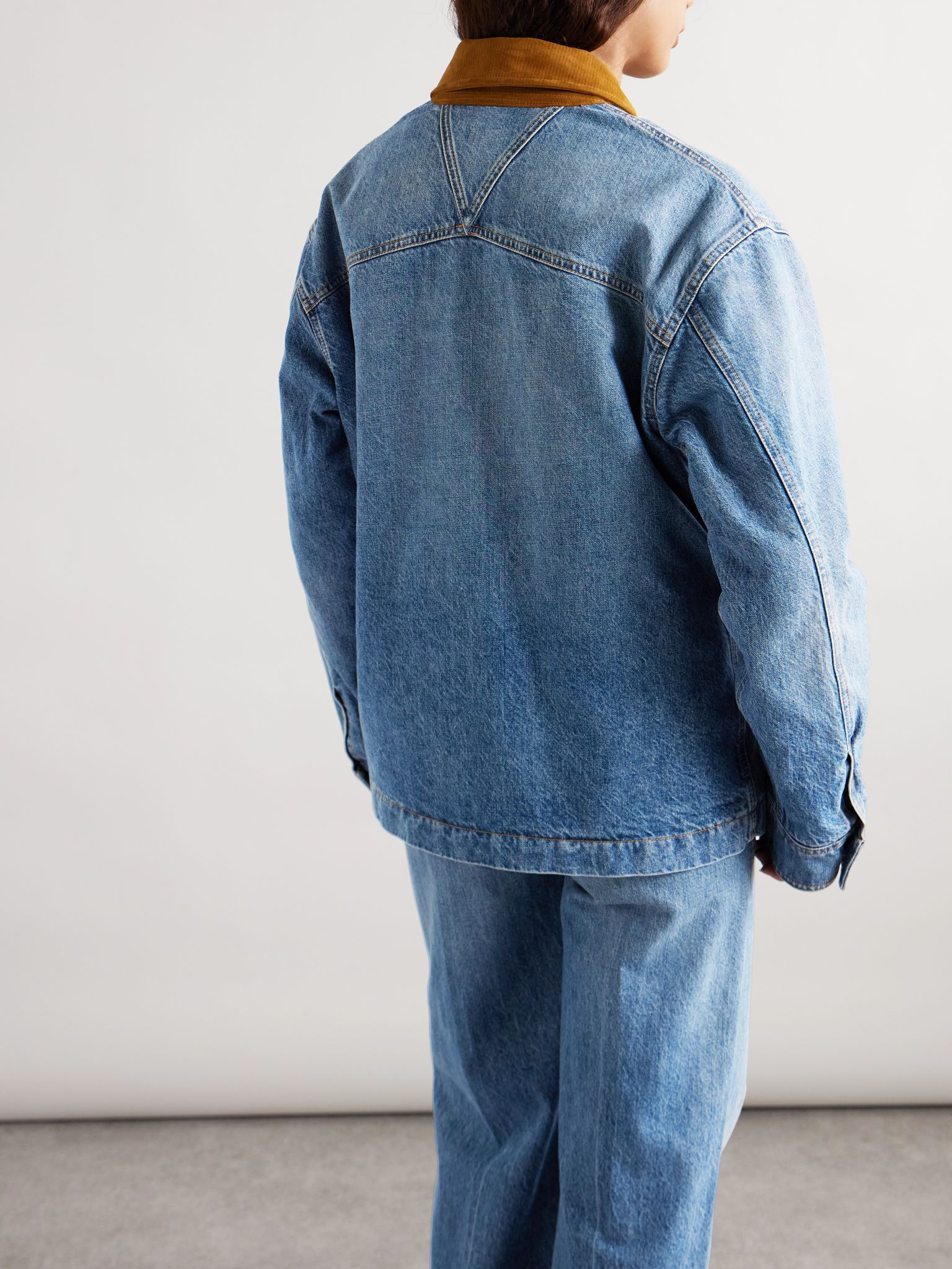 Appliquéd suede-trimmed denim jacket Mid denim - 4