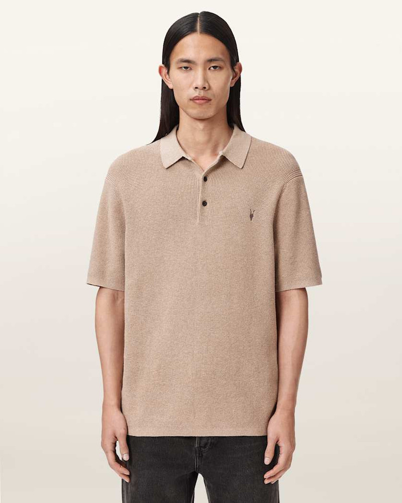 ALLSAINTS ASPEN WAFFLE TEXTURE RAMSKULL POLO SHIRT outlook