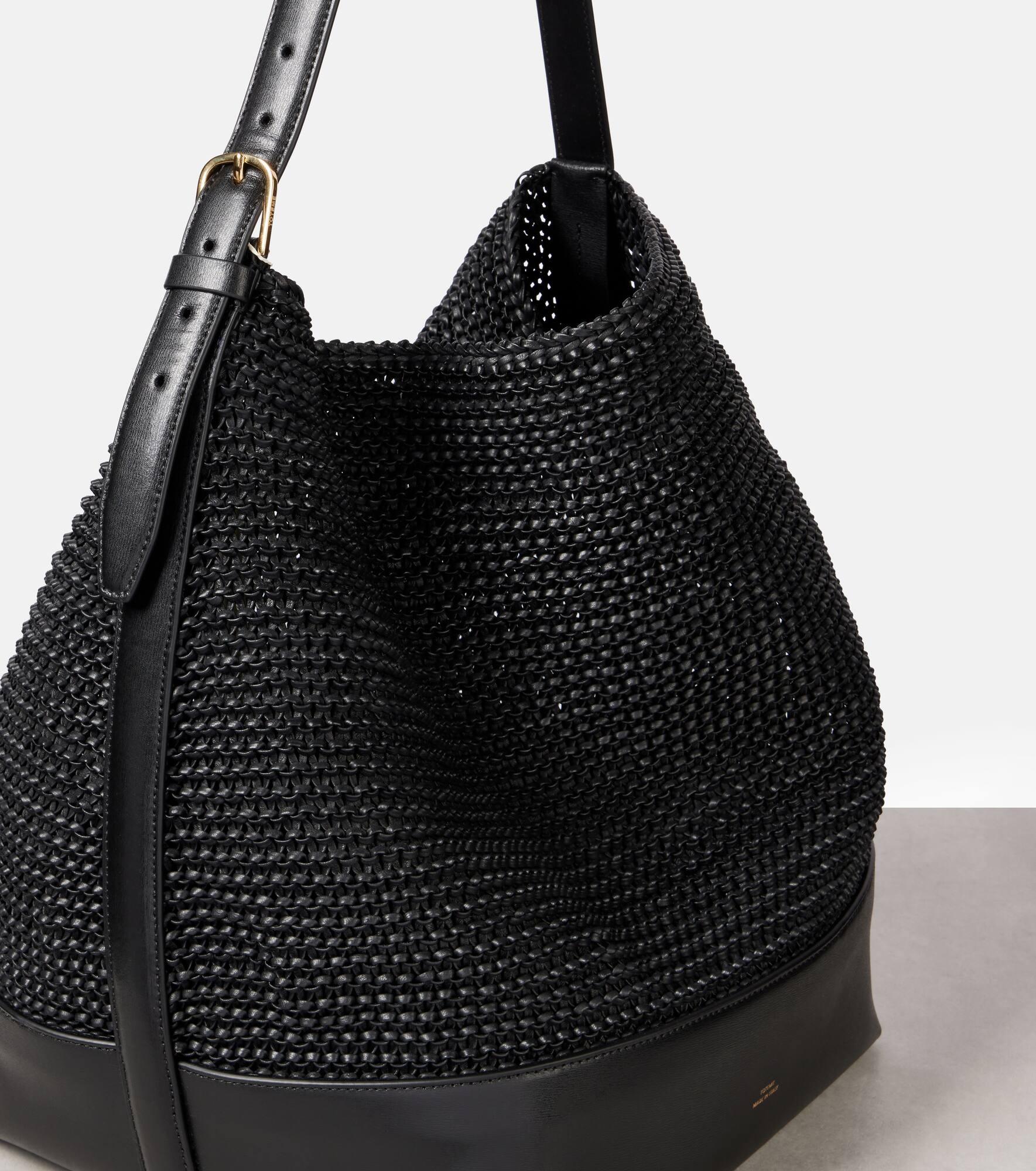 Belted woven leather tote bag - 6