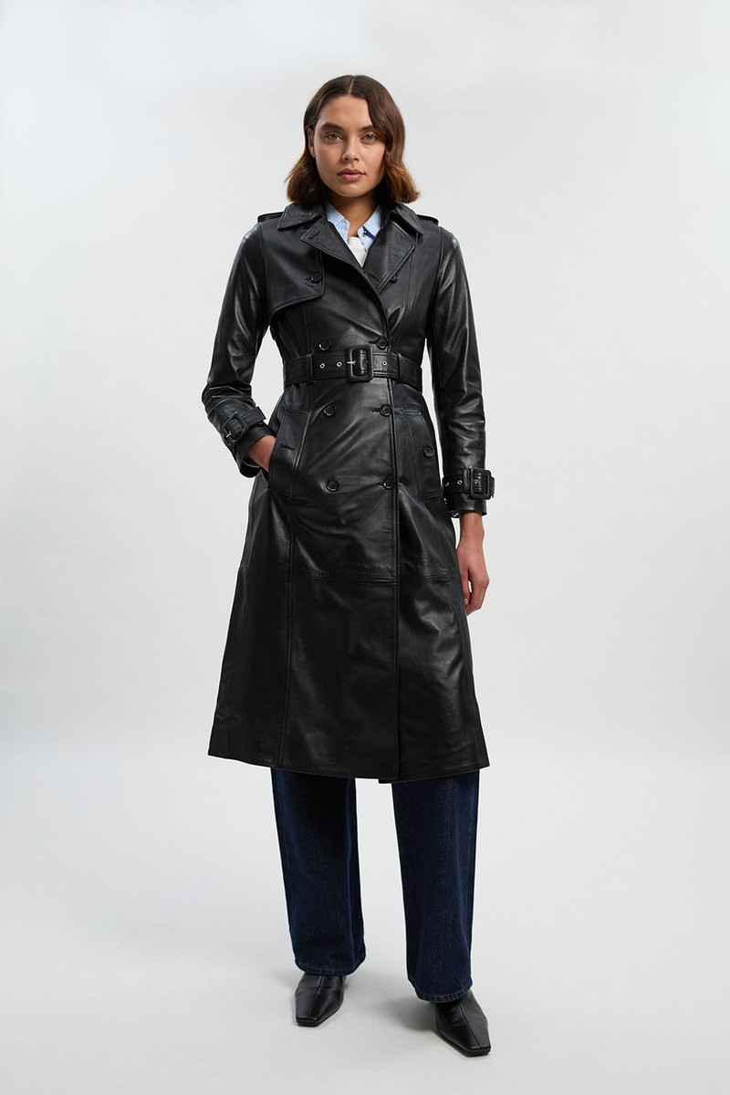 Leather Trench Belted Mac Midi Coat 1